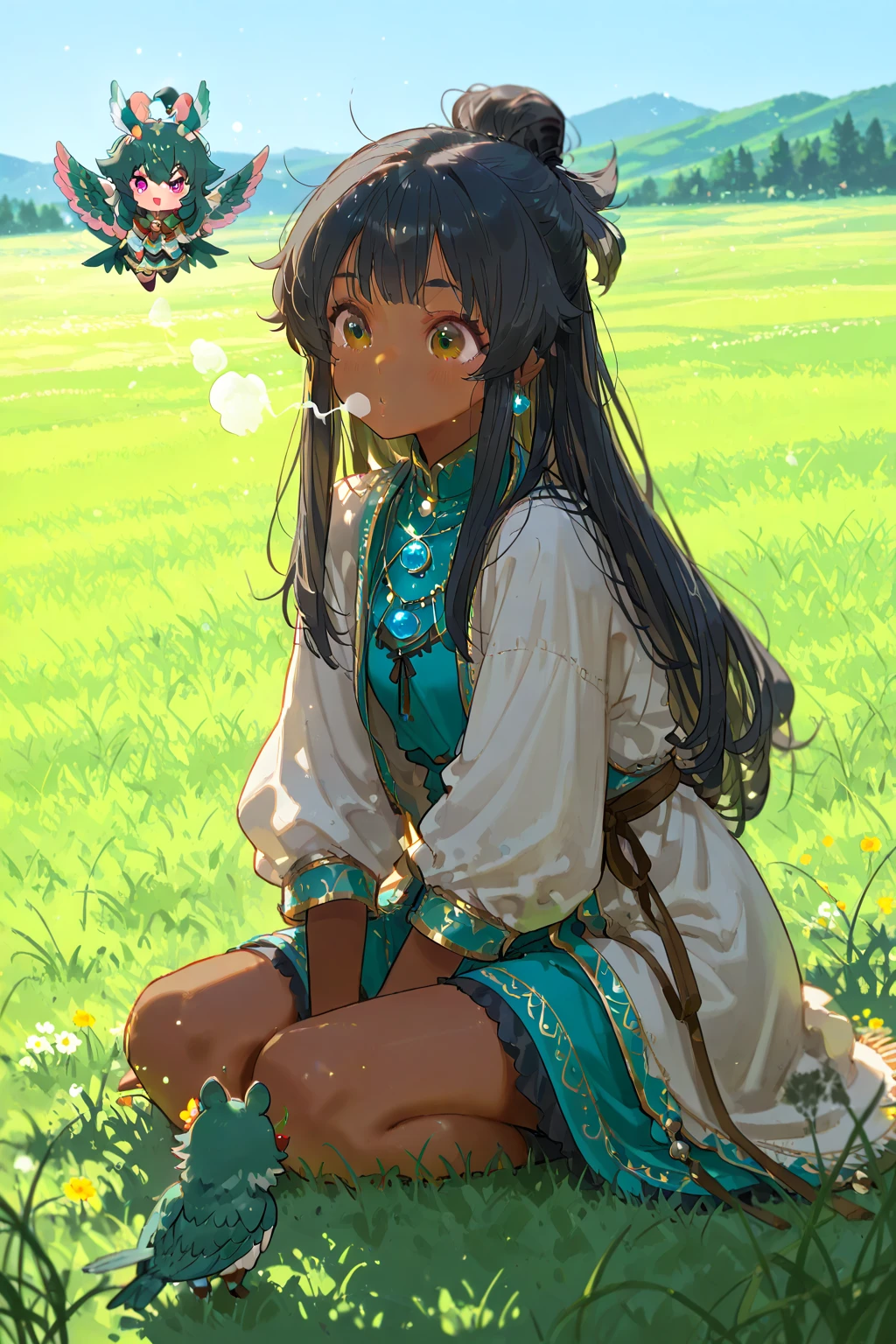 Jasmine, single woman, big tits , hug(( cat:pink , furry, cute. )) ((Skin Blue))(( yallow eyes)) ,solo, looking at the viewer, smile, shirt,  shoulders, jewelry, sitting, full body, flower, earrings,  shoulder, short top, make-up, sitting on the edge of the palace balcony, white tiles, night, stars , Off Shoulder Shirt (Realism: 1.2), (Realism), (Masterpiece: 1.2), (Best Quality), (Highly Detailed), (8k, 4k, Intricate), (Full Body Shot: 1), (85 mm), light particles, lighting, (highly detailed: 1.2), (face detailed: 1.2), (gradients), sfw, color, (eyes detailed: 1.2) (background detailed), landscape detailed, (dynamic angle: 1.2 ), (dynamic mode: 1.2), (third configuration rule: 1.3), (work path: 1.2) --style of Glen Keane