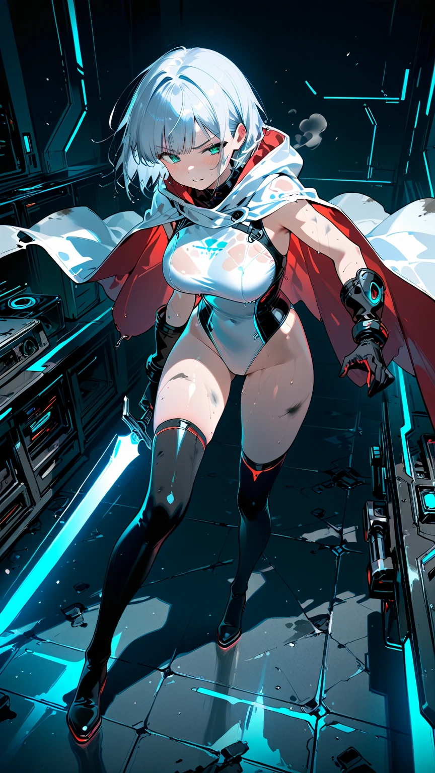 short white hair, highres, high resolution, masterpiece, wide dark pink eyes, realistic mixing dark lines and loose lines, bold lines, on paper, human man, full body, everything looks wise the same, different pose, changed pose, same cloths, same hair, same face angle