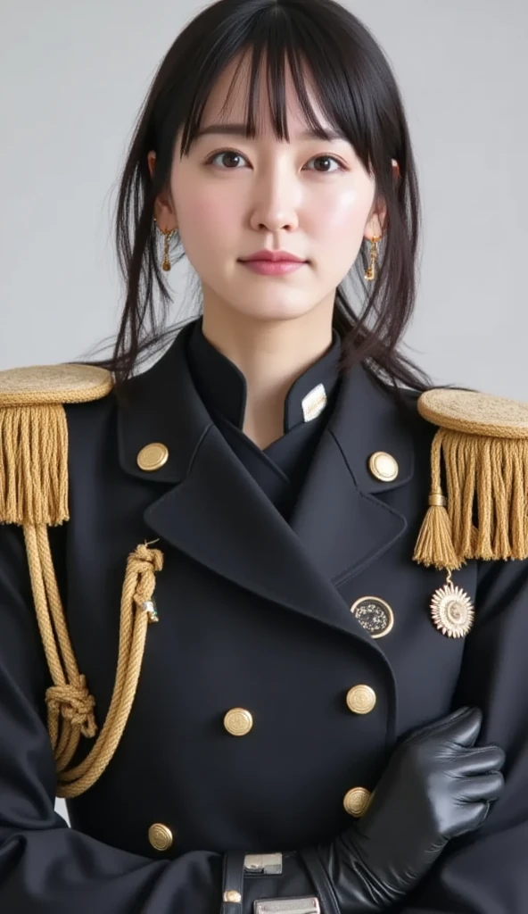 最high quality, masterpiece, 32k、Very detailed、Realistic、1 Girl, Japanese women、uniformのコスチューム、Futuristic costume, uniform、アメリカ陸軍のuniform帽子、uniform、Class seal、uniformの帽子をかぶっている(military uniform hat), Cute face, (photo Actual:1.3),Edge lighting, (Skin with attention to detail:1.2), 8K超High resolution, Single-lens reflex camera, high quality, High resolution, 4K, 8K, Optimal ratio of four fingers to one thumb, (Actual:1.3), cute 1 Girl, Realistic、Super Realistic、32k、Very detailed、masterpiece, 最high quality, beautiful girl, beauty、Gorgeous girl, Big , Tight waist, Spread your legs, Plenty of facial detail, City of the Future, Very detailedな, High resolution, masterpiece, high quality, High resolution,
