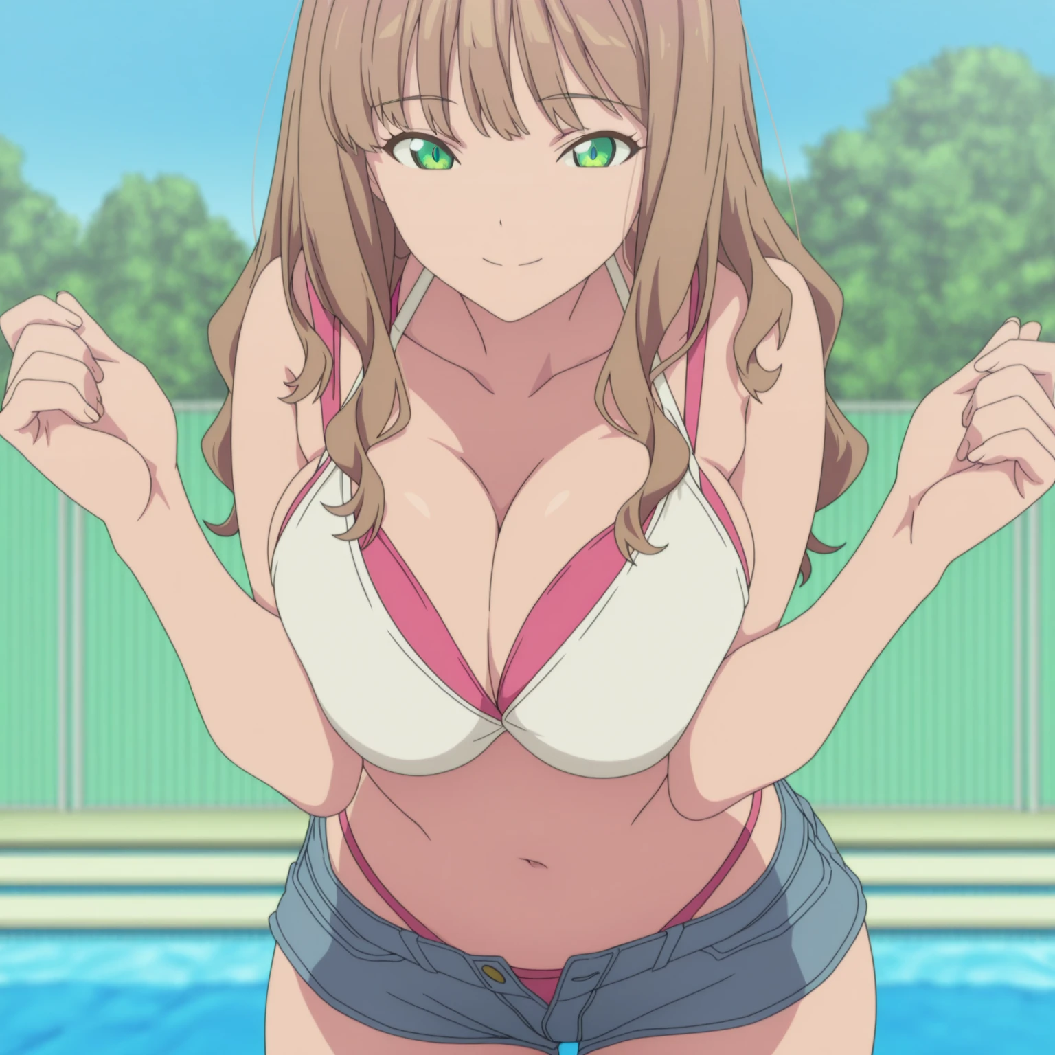 anime coloring, anime screencap, masterpiece, detailed face,
indoors
<lora:All_4_of_the_Highschool_of_the_Dead_Heroines:1>
mature girl, girl is 18 years old, Rei Miyamoto, 1girl, solo, swimsuit, shorts, , outdoors, day, , ponytail, brown hair, long hair, brown eyes, antenna hair, barefoot, denim shorts, denim, beach, short shorts, green , smile, open mouth, cleavage, wading, tree, water
