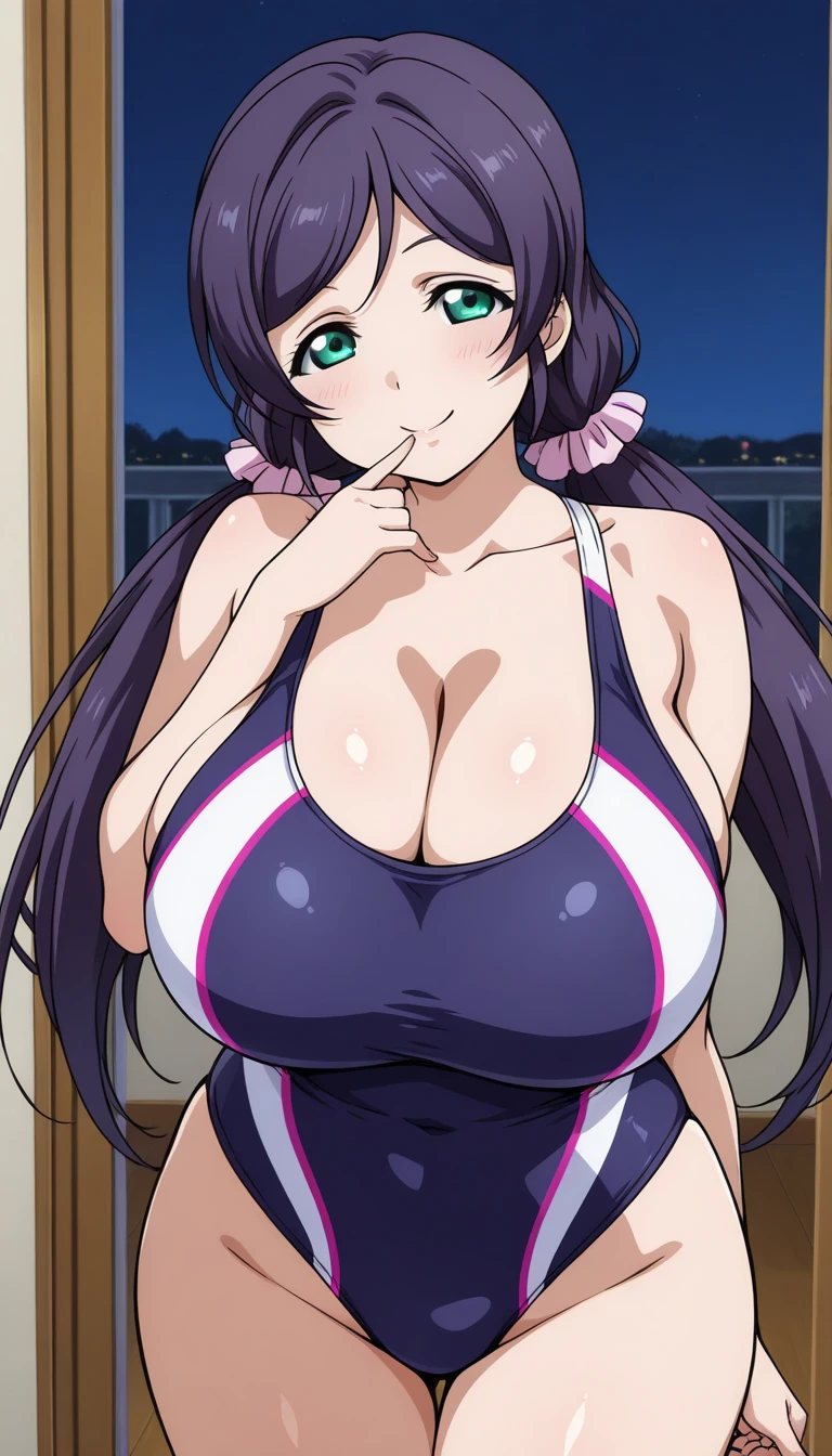 safe_pos, score_9, solo, huge breasts, milf, shiny skin, black hair, black eyes, long hair, bangs, blunt bangs, fox ears, animal ears, cocktail dress, halter dress, plunging neckline, center opening, side slit, casino, Narrow shoulders, looking at viewer, smile, sitting, hand on own head