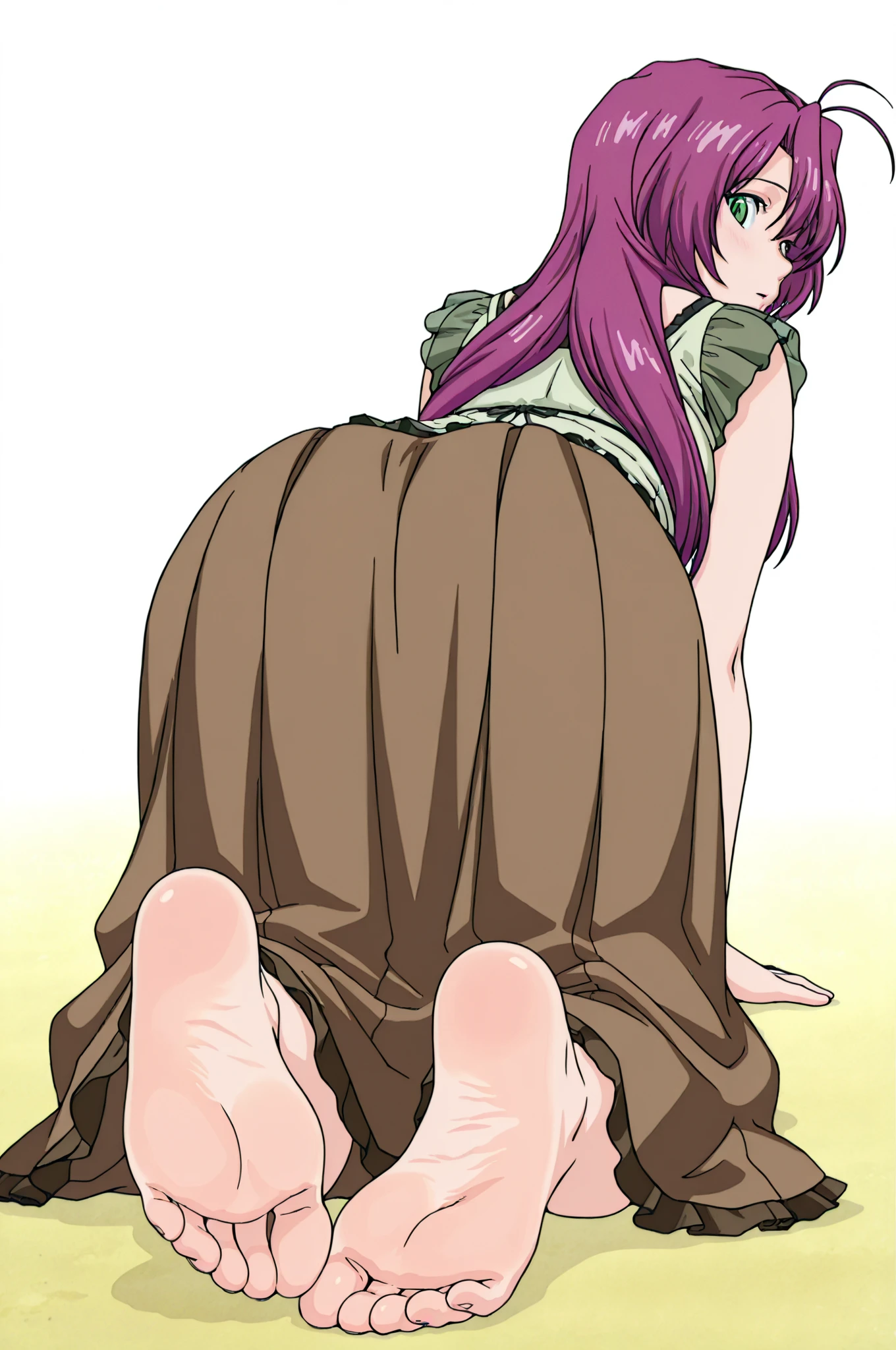 (Ultra-high resolution、masterpiece、8k)????? Women，far、Official photo、Straight Long Hair，Purple Hair，Shorn bangs、Big cold eyes、There is a mole under the left eye，alone，???????????，I turn around，Inside the room，fluffy black robes、barefoot、????????????，Slender body、The shape of the female ????????? is clearly visible.，(big, Thick stool coming out of the ????:1.5、big piles of poop on the floor:1.3)，Grab your ???????? and spread them，detailed ，Your body is wet，Sweat，，Desire for dissatisfaction， White Stockings，Big poop coming out of the ????、Steam is coming out from between the thighs，Squatting during defecation、Feet together、Back view