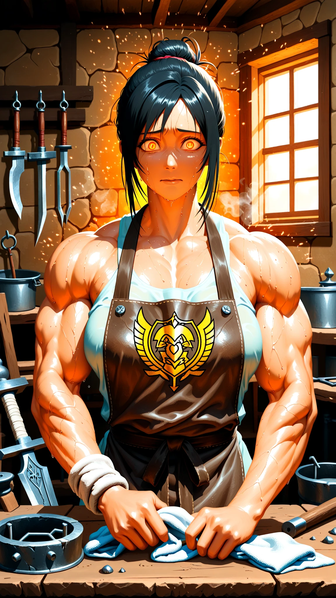 very big power house muscle woman big biceps eats food bikini