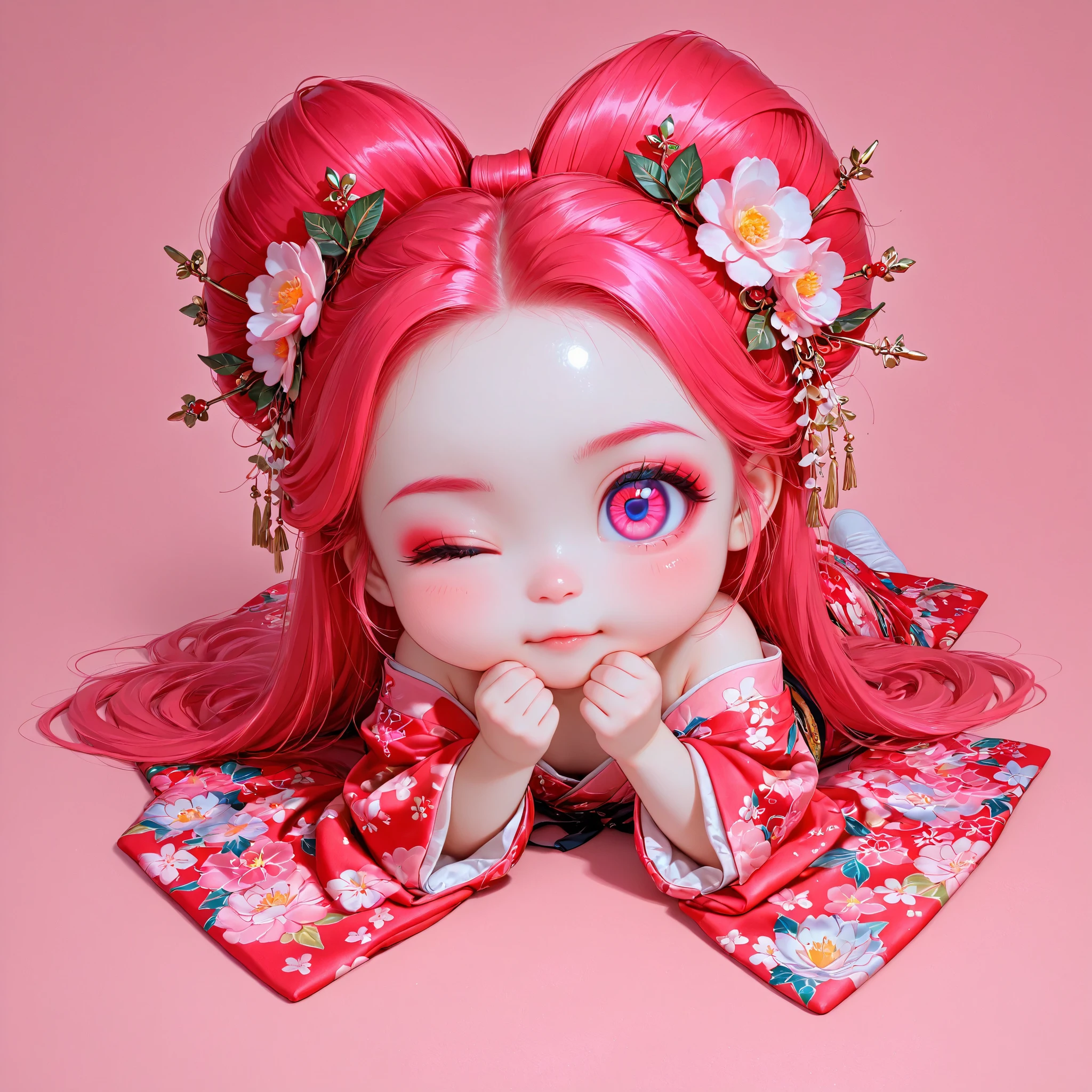 kimono toddler girl, big head, baby-like face, infant body shape, white skin, short limbs, (((long reddish-purple red crimson long hair))) (((ツインテールヘアー))) (((glowing blue big eyes))), (((close one eye))) gold, silver and floral hair ornament, full body, dewy skin, infant body shape, lie down pose,
BREAK,
((Japanese kimono)) (((5枚の重ね着))) (((Oiran-style))) (Oiran kimono) (((naked shoulders))) ((long kimono)) (((white and orange and pink and red kimono))) (kimono adorned with gold and silver floral patterns) ((白いストール)), full body,
BREAK,
simple background, kawaii style, big head, spread one's hands, vivid colours, romanticism, atmospheric,
BREAK,
official art, unity 8k wallpaper, ultra detailed, beautiful and aesthetic, beautiful, masterpiece, best quality ((by Mucha)) ((art deco)) ((botanical art)) ((flower art)) ((floral)) ((colorful)) masterpiece, high resolution, high definition, highest quality, digital painting, 4k, HDR, delicate texture, enchanting atmosphere,
BREAK,
(最高品質, 8k,32K,傑作, 超高解像度:1.2),非常に詳細なCGユニティ8K壁紙,複雑な詳細,生写真,(写実的:1.4),雰囲気,超高解像度,現実istic,現実,巨大な_ファイルサイズ,非常に高解像度,(中央揃え:1.3),超イラスト,(超詳細な),シネマティックライティング,様々な色,被写界深度,アート:クレンツ・クシャールト,ゴールデンアワーライティング, を正確に描いた ,シグマアートレンズ 35mm F1.4,ISO 200 シャッタースピード 2000