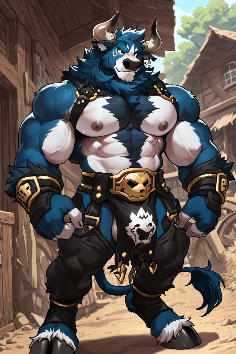 Sunlight，high resolution，4K，like，(((whole body)))，masterpiece，high quality，Brave and bold，((Wolf))，male，((Strike a pose:1.3))，WolfFurry，(Middle-aged uncle)，hairy，((charming，Smiling Face，Long hair))，((peaceful，Comfort))，((strong，Tall and big:1.3，thin long ears:1.3，Well-proportioned limbs:1.3，Wolf尾巴:1.3，Bigfoot，Meat pad:1.2，?????? bulge:1.3))，(((Red and black sports shorts)))，(((Green ears，Dark blue head，dark blue back，Dark blue limbs，White milk，White belly，Blue pupils)))，charming脸庞，Attention to detail，Detailed body，Detailed hands