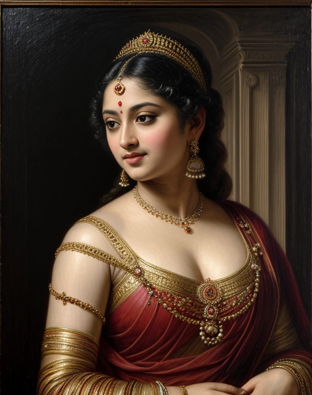 Beautiful Indian Woman, wearing saree, sari Beauty, gorgeous, Apsara, Maharani, royal queen woman, nymph from Hindu Mythology, Urvashi, matchless beauty, Highly detailed, Oil Painting by Peter Paul Rubens inspired by Raja Ravi Varma, Matchless beauty, captivating, gorgeous, heavenly beauty, celestial beauty, Jolyne as "The Butterfly" by Peter Paul Rubens, 1893, realistic, hyper realistic, micro details, incredible artwork, insane details, ultra High resolution, 8k, 32k,  acrylic on canvas, intricate, flawless, detailed, detailed face, detailed eyes, masterpiece, by Peter Paul Rubens, by Caravaggio, by William Adolphe bouguereau, perfect face, perfect body, beautiful art, realism, baroque, renaissance Art, highly textured, beautiful and High clarity eyes, uhd, best quality,