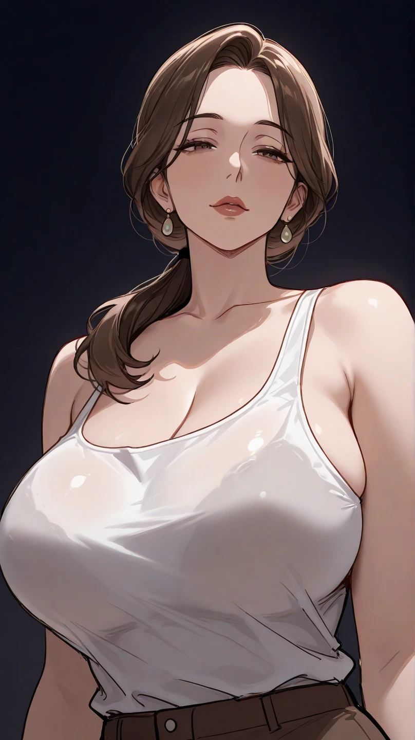 Hot sexy beautiful nurse  mom ,big long silver hoops  earrings,brown hair,blush,brown sugar eyes, necklace ,wavy blunt hair, lipstick,huge
 breasts ,nurse uniform 