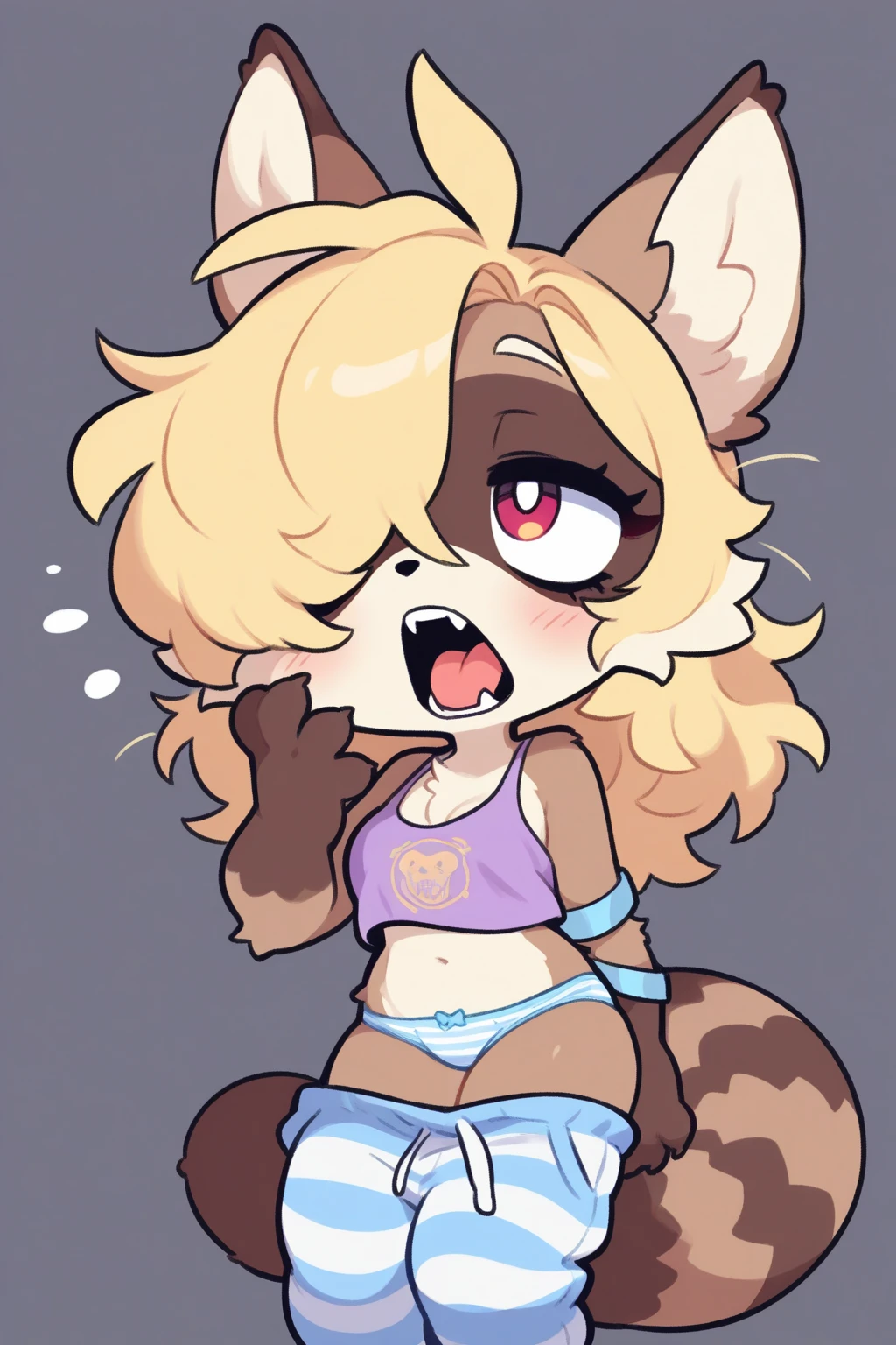 1girl, doing anything, any pose, massive breasts and hips and butt, hoodie and shorts, any fur color and pattern, any eye color [Heterochromia allowed], ((Fluffy fur and tail)), full face blush, any expression, doing anything, any pose, alone, any location, wolf or cat