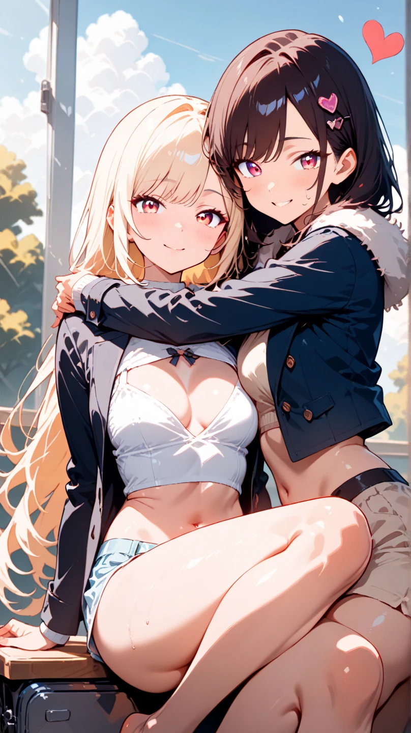 anime moe art style,Highest quality,High resolution,Anatomically correct,Multiple Girls,Mid-teens,Mr.々Hair style,Super detailed,Big Breasts,Shiny skin,Beautiful Skin,A rich expression,Laughing with your mouth open,Seduce,high school girl,Show off your chest, are visible,Flip up the skirt,Sitting on the floor,Art room, Model, upper body,,Eyes drawn in detail,8K