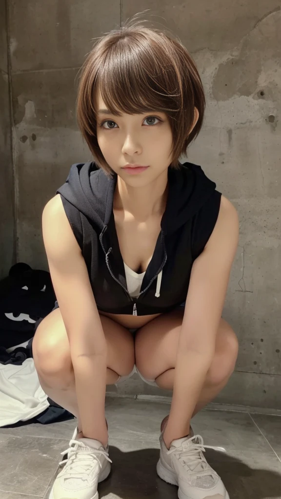 younger sister、defenseless、A glimpse、on the bed、Sweat、sports 、small breasts、Jersey、futon、hoodie、shorts、short hair、young face