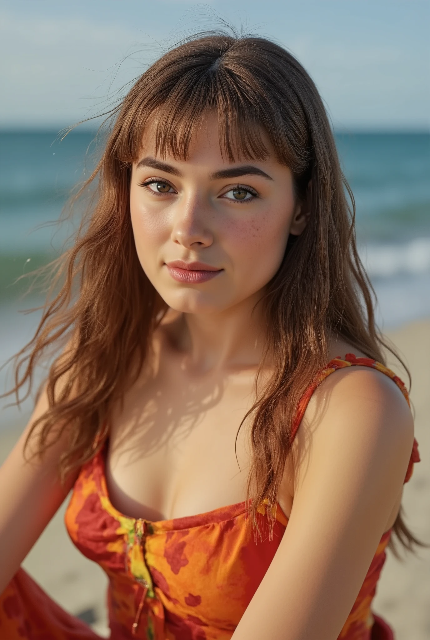 (best quality,4k,8k,highres,masterpiece:1.2),ultra-detailed,(Ultra-realistic, photorealistic,photo-realistic:1.37), 1 beautiful young French girl, 17yo, smiling seductively, sitting on coral coast in Australia, detailed iridescent eyes, delicate facial features, long eyelashes, peaceful expression, colorful dress, detailed folds and textures, Sparkling Waves, warm vibrant colors, cinematic lighting, 8k, high quality, photorealistic, masterpiece, studio lighting, detailed texture, vivid colors