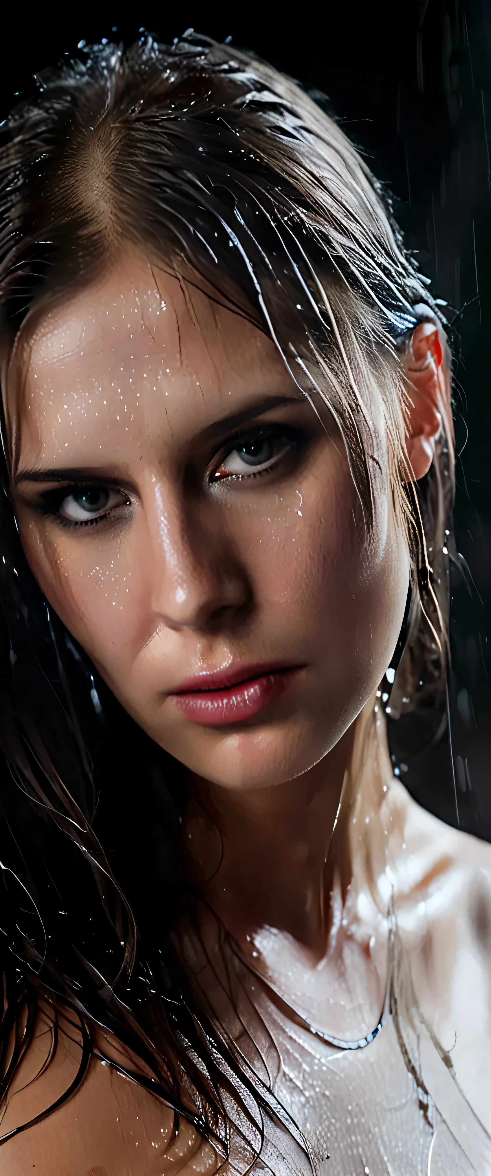 EpiC35mm, a close-up of the girl's full nude body, ((deep_throat_blowjob to (huge_extremely_realistic_dildo)),The dark background accentuates the overall somber and gloomy atmosphere. The girl's disheveled, wet hair clung to her face, highlighting facial details and meticulously crafted highlights. The image reveals the girl's translucent skin, her face appearing freshly washed and glistening , The image boasts high-definition, clear, and flawless image quality,anatomically_correct,rating_safe:2