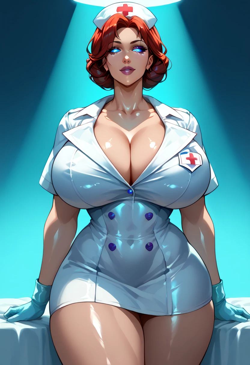 nurse uniform,hospital,  nurse suit,nurses,busty,elbow gloves,labcoat,blonde hair woman,red eyes , gigantic ,medical instruments,asian nurse,two nurses,,examination room,oversize ,big ass ,, lay on table ,legs spreaded,giving birth,gyno chair , dentist,,,red uniform,oversize breasts