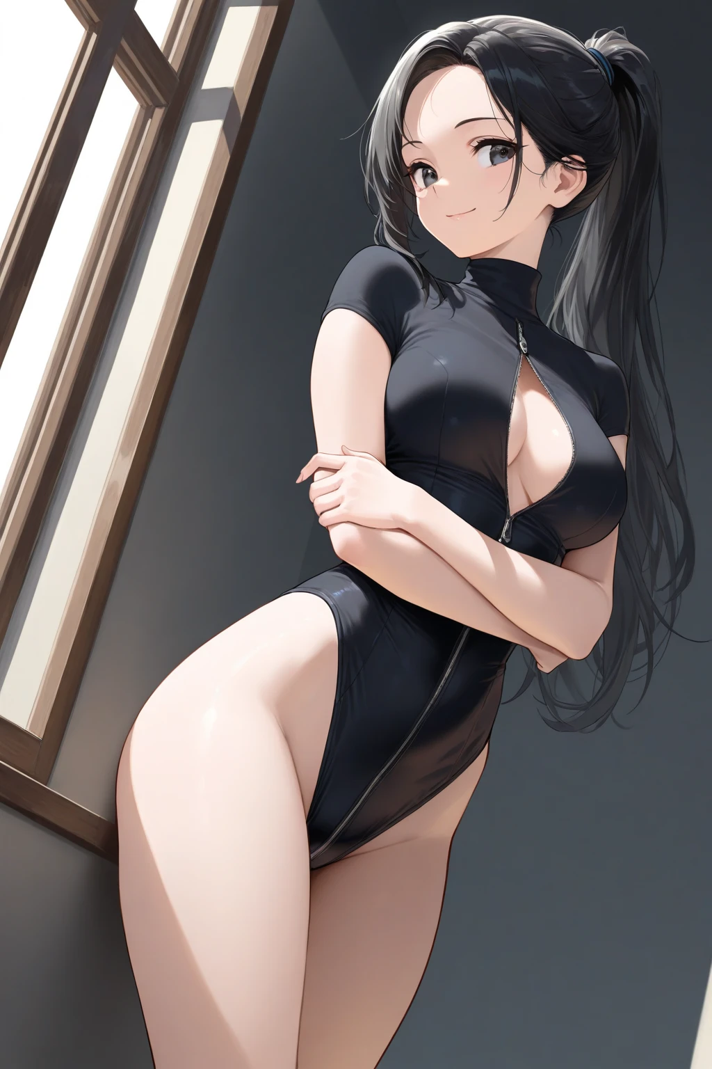 A woman wearing a white backless dress，He wears black stockings on his legs，Exposing the abdomen，The figure is good，The head is not ，The is very detailed，[ 4K realism ]!!, [ 4K realism ]!!!, [ 4K digital art ]!!, Realistic shadow perfect body, realisticlying!!!!!!! art-style, photorealistic anime, by Shitao, Popular topics on cgstation, Casual pose, realistic anime 3D style