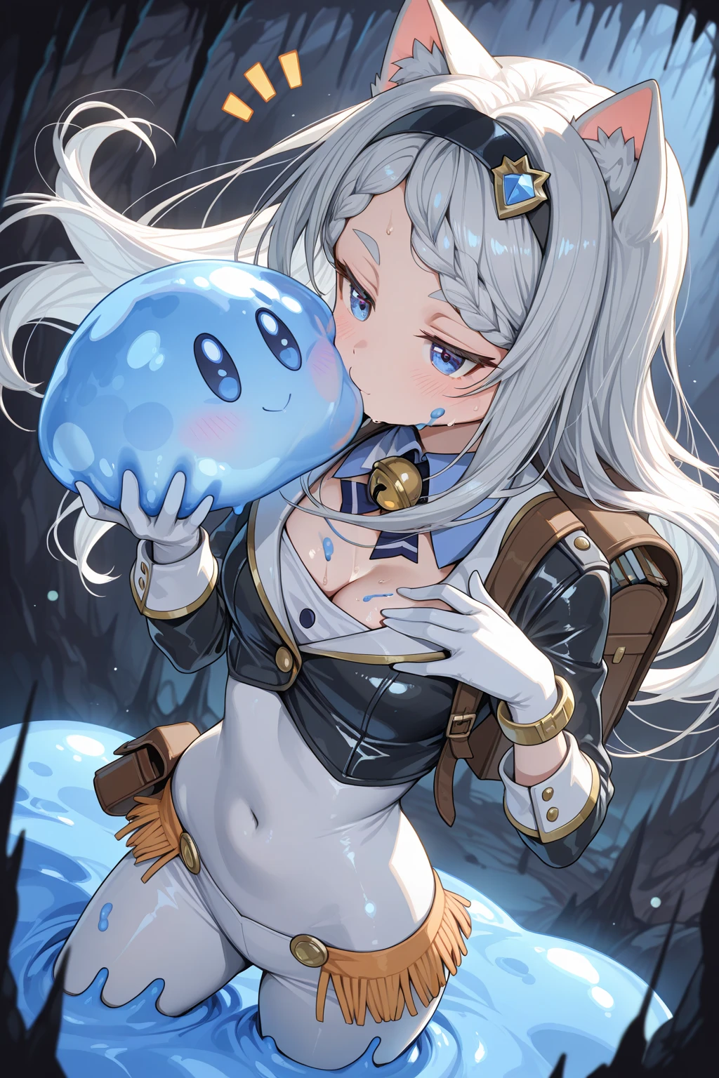 (((best quality))), (((masterpiece))), (Ultra-detailed:1.3), (Highres), Amazing, intricate, illustration, (artgerm:1.2), (((extremely detailed wallpaper 4k CG unity))), official art, original, intense angle, sunlight, (high contrast:1.2), (colorful), cinematic lighting, (an extremely detailed and beautiful:1.33), ((young petite female model)), (cute:1.33), sitting, ([diamond:1.3|eyes]:1.2), big round eyes, v-shaped_eyebrows, long white eyelashes, (seductive laugh), ([opal:1.9|gradient_hair:1.3]:1.2), (hair dripping:1.25), (detailed super oily shiny skin:1.2), (skin dentation:1.2), ([wet:0.8|mucus]), armpits, (detailed hands and fingers:0.9), simple clothes, backless, (pleats:1.2), cross_necklace, (white lavender [school open back plunging shirt:0.3]:1.3), (??????????????:1.15), (innerboob cutout:1.2), (inguinal cutout), no panties, (sketch:0.8),the 2D anime girl sits on a giant toadstool, surrounded by giant mushrooms and colorful butterflies,no shoes,(wet) clothes,(wet) thighhighs,She has a curious and adventurous expression on her face,as she explores the strange and wondrous garden. (blush),Her hair is styled in pigtails, the color of candyfloss, adorned with a pair of oversized bows. She holds a lollipop in one hand, and a butterfly in the other hand. The atmosphere is whimsical and playful, it's clear that she is in her element and enjoying the moment of the fantastical garden.,specter \(arknights\), red_eyes 1girl, bangs, ????_shoulders, ???????, cloud, detached_sleeves, hair_between_eyes, long_hair, looking_at_viewer, ??????????????, red_eyes, silver_hair, solo, very_long_hair, white_headwear(????:1.0)(wet_clothes:1.3)(very_large_???????:1.4)(female fluid ,steam,(blush,sound_effects,twitching,trembling,trembling,bouncing ???????,Untidy hair,steaming_body:1.1)   (cun in face:1.2)(????:1.0) (????:1.0)(???????:1.5)(?????:1.5)(stationary_restraints:1.2) plug, ??????????????,(looking at viewer:1.2)(spoken heart,spoken blush:1.2), juice:1.3),(female fluid ,steam,(blush,sound_effects,twitching,trembling,trembling,bouncing ???????,Untidy hair,steaming_body:1.1),(saliva:1.2),after_???,(effect*_motion_blur:1.2)(??? in in face)(milking:1.0)(cun in of tentacles:1.5)(pubic tattoo:1.1)(tentacle_???:1.5)(??????????????????:1.2) (???:1.1) , spector,