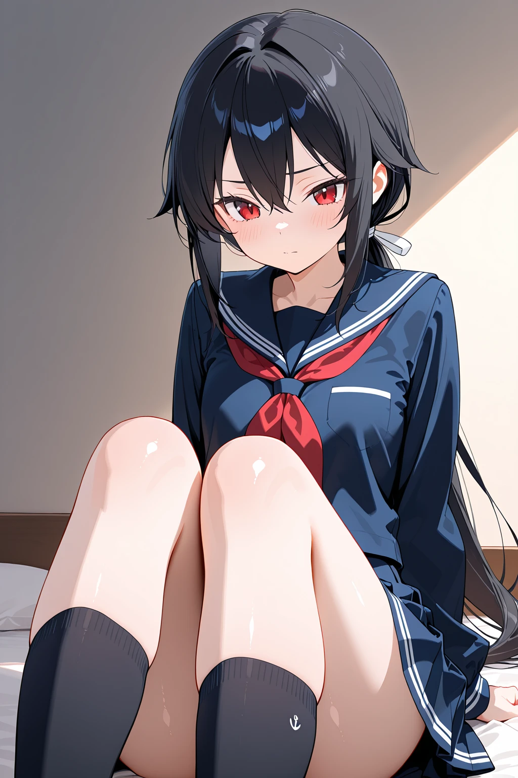 Great illustrations、Detailed illustrations、One Girl、Lying on your back、Raise your arms、Place your arms on the floor、Low pigtails with legs apart、Low Twintails、
Frightened face、pubic hair、Pussy、Pubic hair、Flip-up skirt、No panties, looking at the camera、Navy blue sailor suit、Black Hair、
First-person view、One Man、Grab your ankles、Open legs