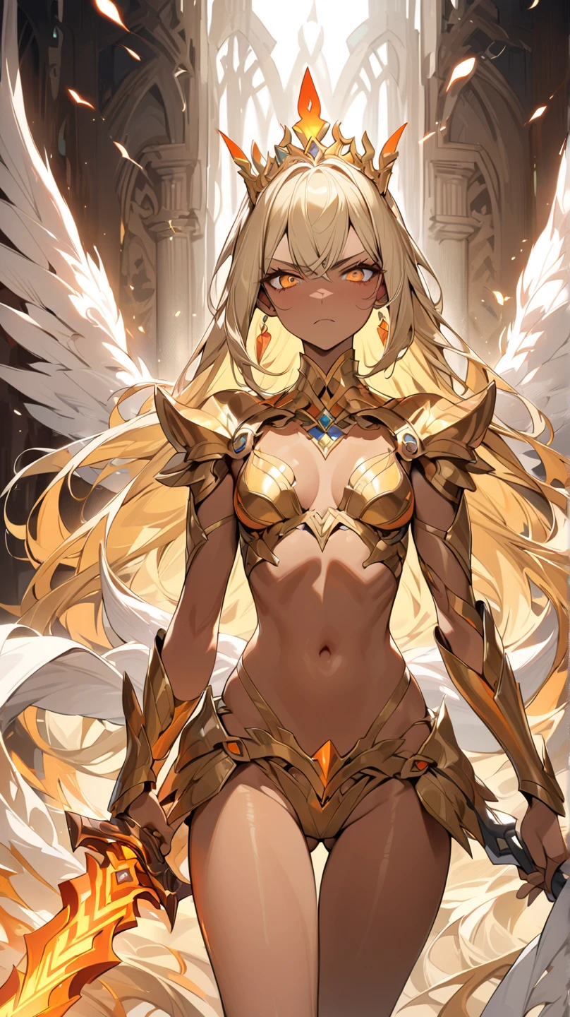 ((Lightning Power)), ((Electricity)), ((Fire Background)), ((Lightning Storm)), ((Power Erupting)), (((((android 21))))), ((((SUN Rasengan)))), (((Evil Power))), (((white Coat))), (((Busty))), (((((Big breast:1,3)))), luxury bustier corset, (((silver hair))), (((Very slim waist))), propotional body, ((Gorgeous)), (((Fire Blazing Horns))), ((((gold wings))), masterpiece, hyperdetail, ambient effect, digital effect, (((Fire Gold Bikini Armor))), (((Lightning Gold Wings)))