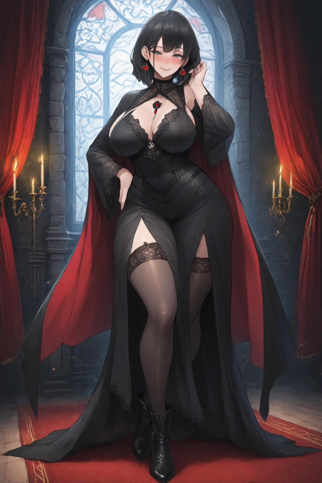 Gothic, huge chest, tall woman, curved, f, long hair, christian, alone, catholic, latin cross,, forest city, plants, walking, smile, smile, ,fur clothes, wizard, medieval, village,tights, portrait, long skirt, long dress, flip-flops, , huge breast, , , 1gir,1character, walking,long skirt, red eyes
