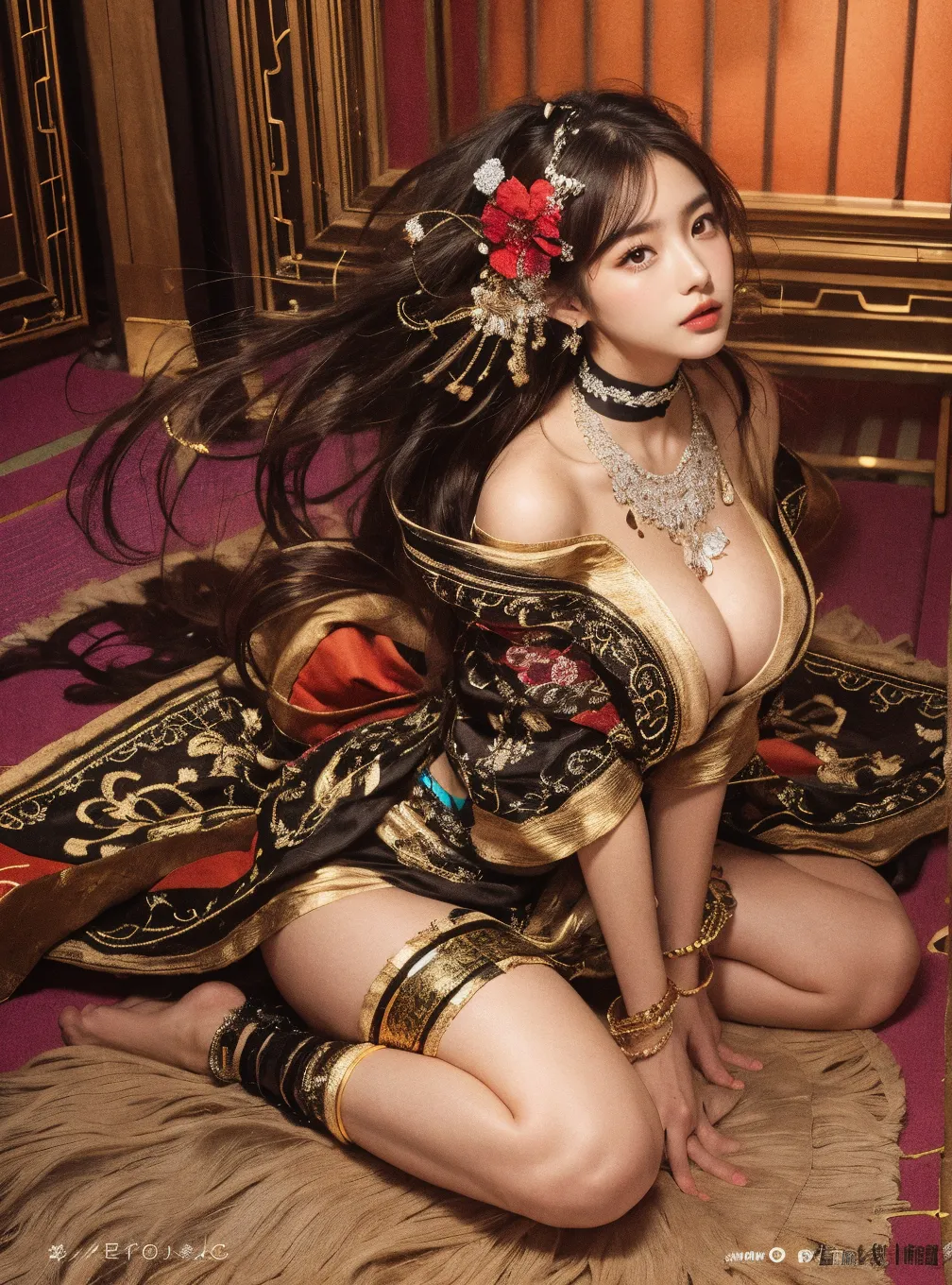 Umalinda warrior , pretty face, Delicious Company, Alluring figure, Wearing a  open kimono. The artwork is created in a medium reminiscent of Japanese ink paintings....., 具有大胆的笔触和Monochromatic color palette. artist'Masterful technique reveals the intensity and power of the image'sense of presence，with the highest quality, Perfectly capture every detail with ultra-high resolution. Textures and intricate patterns on kimonos are rendered with extreme precision. Lighting is carefully designed，Enhance drama, Features deep shadows and subtle highlights. General, The artwork exudes elegance and power, Combining traditional Japanese aesthetics with a modern feel. Monochromatic color palette, Combine details, Create captivating and immersive experiences for your audience.