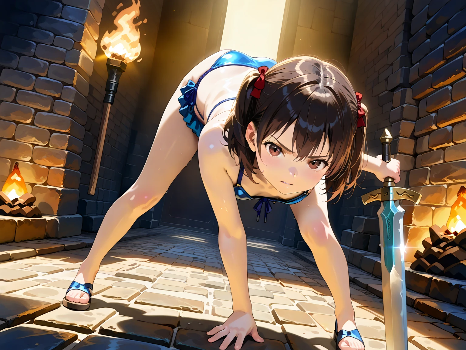 (highest quality:1.4)、High resolution、Detailed Background、(beautiful face in every detail:1.2)、Anatomically correct、Detailed  expressions、beautiful, Smooth skin、like that、(Huge breasts:1.2)、((Sweaty))、Realistic、Perfect body line、Attractive ass、Accentuate your cleavage、Highlight your 、Low-angle close-up highlighting the lower body、Super close-up shot from directly below、Show me your wet body、、(((Browsing Caution、Suppressed、rope、Tortoiseshell binding、1.4)))、((Long Tongue、Drooling、Browsing Caution))