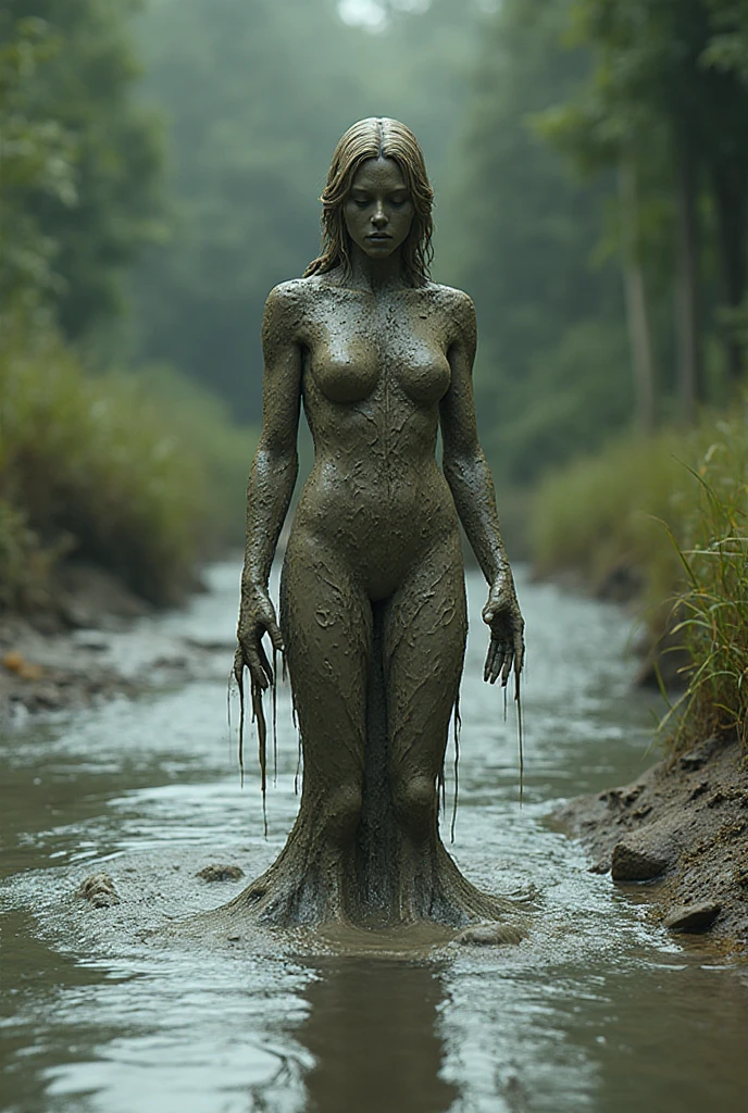a beautiful young woman (1girl), long flowing hair, , covered in mud, running in terror through a dark, overgrown forest, giant carnivorous plants reaching out to grab her, one plant wrapping around her and penetrating her, extremely high quality, 8k, photorealistic, detailed, dramatic lighting, dark and moody atmosphere, fantasy, surreal, sensual
