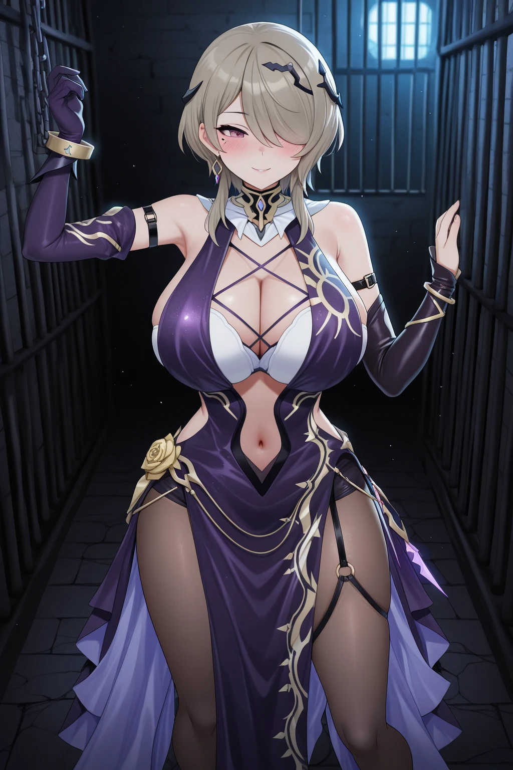 1 girl in, purple color  hair、Purplish pink eyes that dreamers desire, (Blonde hair) , small stature, Colossal tits, Lori, (masutepiece:1.2, Best Quality), (finely detailed beautiful eye: 1.2), (beautifull detailed face), (perky chest:1.1), (pointed chest:1.0), (cakes magazine cover:1.3)，(Best Illumination, extremely delicate and beautiful), sexy pose,make a cocktail , in a bar counter, ((Cinematic Light)), Dramatic light, (Pale white background:1.5), Short bob hair（1:3）、Ultra Contrast、Braid a little around the ears, White long dress、only has 5 fingers、Her  is visible through the white 、Wet pants、You can see inside your 、full of sweat、mocking look、、nffsw,Arms crossed、grab the arm、Shoot from below,Best Quality、Large breastuscular 、Pubic hair,high-level image quality、hightquality、8K,perfect hand、5 fingers、finger pin、Perfect Finger、T back、、noise cut、bullet hand、Her hair color should have been a brighter purple.The skirt part is also carefully expressed..、Purple skirt、the skirt is floating in the wind、Dark purple 、Pubic hair majority,(with sparkling eyes and a contagious smile),open mouth,from below:1.2, highest quality, high resolution,Real World, Natural light,perfect Natural light, Looking at Viewer,
