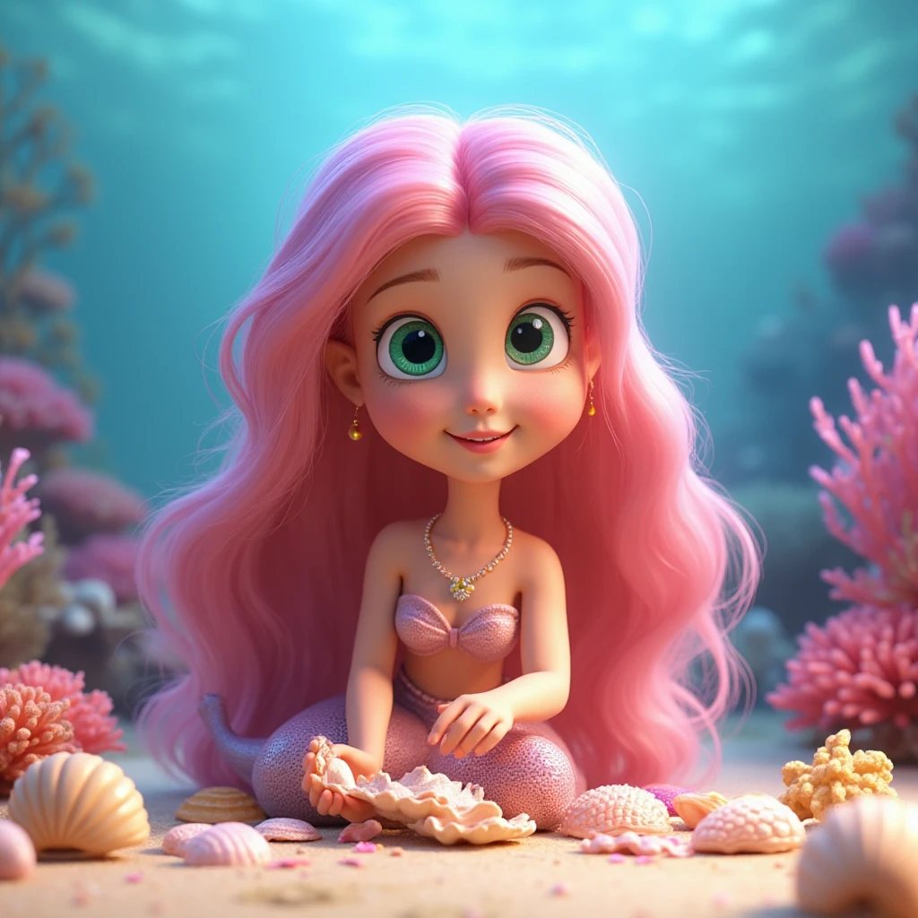  girl ((The little Mermaid/ human)) foreground, , voluminous lips , large and expressive eyes,  Long hair , on the beach, , bracelet on the right hand and slender body, blue sky and white clouds in 8K wallpaper 