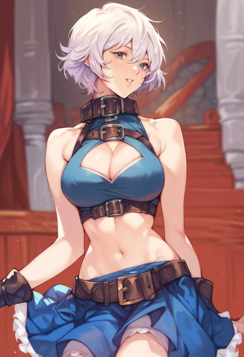 billig, white hair ,Aura-rote Brille, Haarverzierung, Rote Augen, Ohrringe ,Lippenstift, Lidschatten , dunkellila Bikini, Magier (Bikini-Krieger) ,schwarze Overknee-Stiefel, schwarze Ellenbogenhandschuhe,