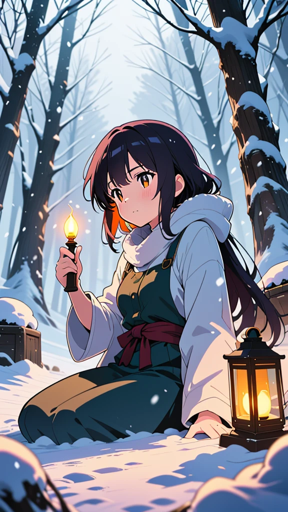 aihoshino, Ai Hoshino, Long Hair, bangs, (Purple eyes:1.1), Purple Hair, (Symbol-shaped pupil:1.5), smile,,smile,blush,White Breath,
Open your mouth,snow,Ground bonfire, Outdoor, boots, snowing, From the side, wood, suitcase, Cape, Blurred, , forest, White handbag, nature,  Squat, Mouth closed, Cape, winter, Written boundary depth, Black shoes, red Cape break looking at viewer, Upper Body, whole body, break Outdoor, forest, nature, break (masterpiece:1.2), Highest quality, High resolution, unity 8k wallpaper, (shape:0.8), (Beautiful and beautiful eyes:1.6), Highly detailed face, Perfect lighting, Highly detailed CG, (Perfect hands, Perfect ),