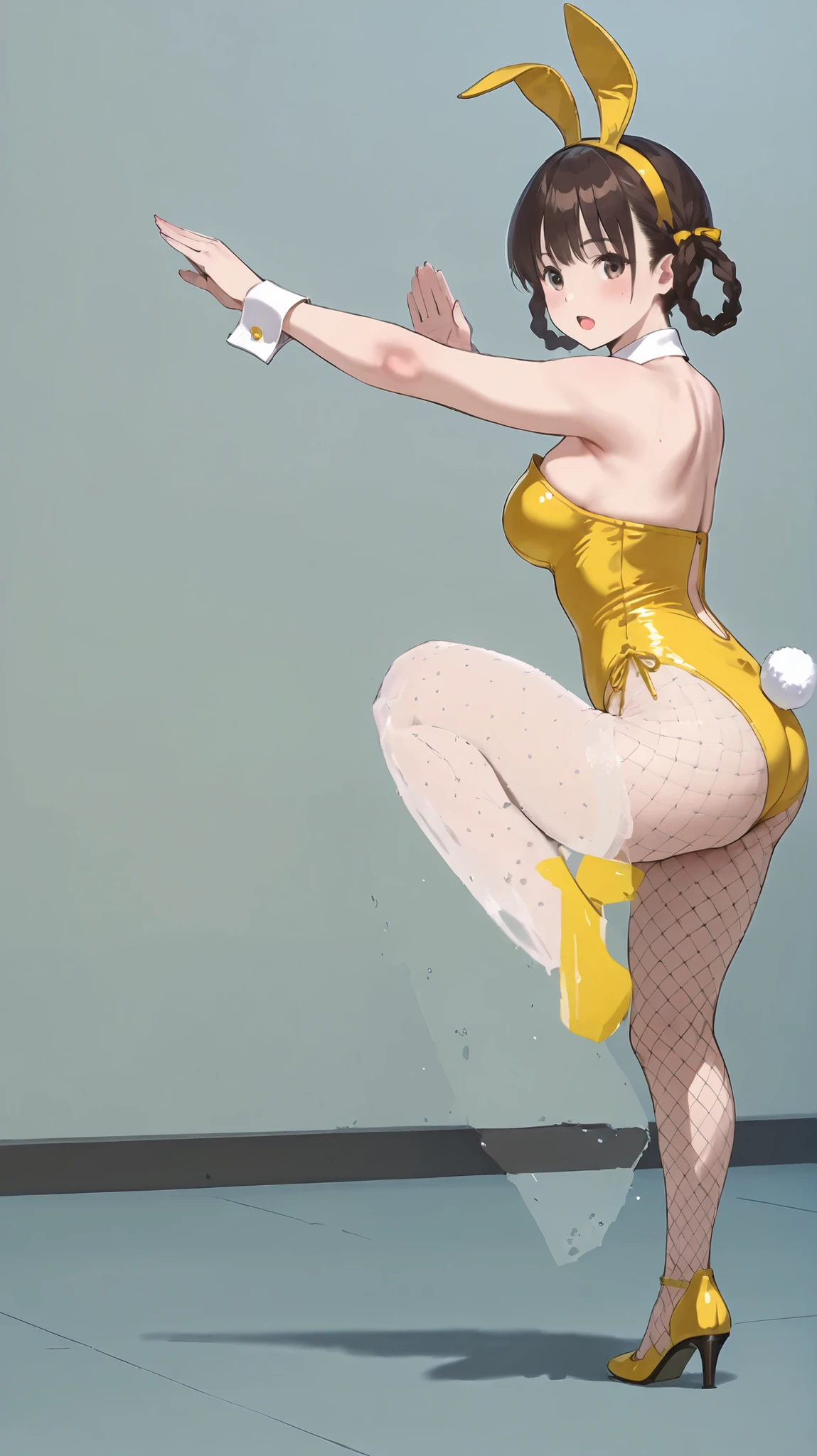 bunnygirl raising one knee up,wearing high heels
