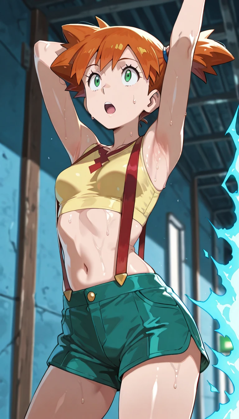  apron,1 girl,20 years old, ,large Chest, Young women,Fair Finger,Fair long legs,Fair Body,Fair Nose,Fair character design, Perfect eyes, perfect Face,expressive eyes, looking at the audience,(leading_Body),(Focus on her Face), Official Art,Extremely detailed CG unity 8k wallpaper, Perfect Lighting,rich and Farbeful, bright_front_Face_Light,Light skin, (masterpiece:1.0),(the best_quality:1.0), Ultra-high resolution,4K,Super detailed, photography, 8K, HDR, high resolution, absurdes:1.2, Kodak Portrait 400, Film Grain, Blurred background, bokeh:1.2, Lens Light Halo, (Full of energy_Farbe:1.2), (small_Chest:1.4), (Fair_Face:1.5),(narrow_waist), armpits, , arms behind head,  , 1 boy, , , standing 