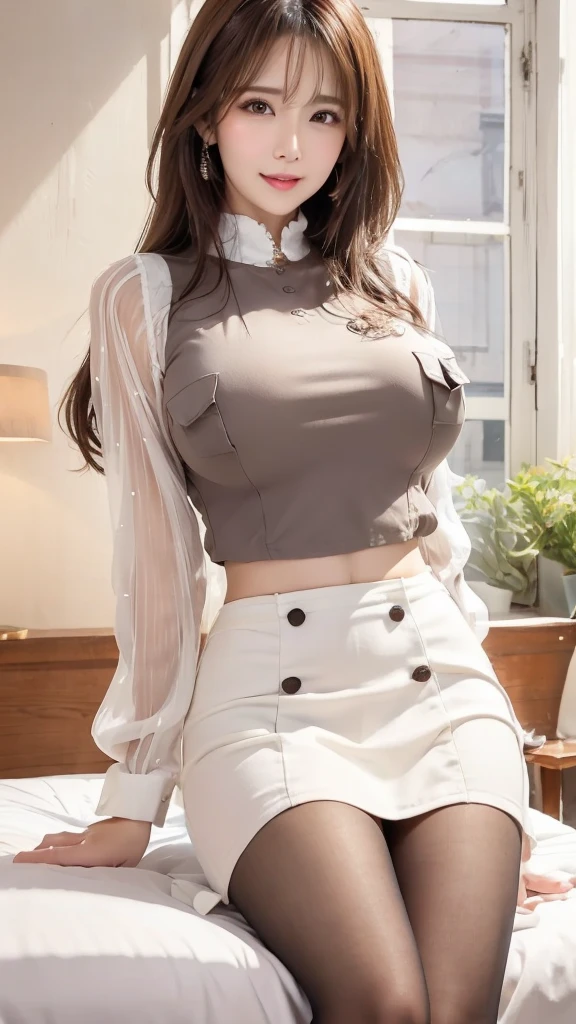 ((realistic light, top quality, 8 thousand, masterpiece: 1.3)), She has a very small face, Slender beauties: 1.4, , (light brown hair blowing in the wind, very ?????????????:1.4), (Daily Lookbook:1.3), ultra fine face, detailed eyes, double eyelid, laugh, necklace, (Nice street in a beautiful city:1.5), (daily skirt:1.5), 