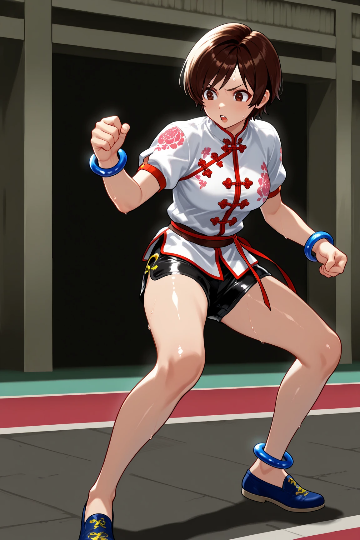 Irene, Brown short hair, Are standing, smile, Cute expression,Upper Body, Fingerless gloves,boots, Yellow scarf, Chinese clothes with polka dots, Elbow pads, ribbon, belt, Dirty Water, , Stone ruins, Are standing,Upper Body,(Very detailed, Beautifully detailed face, masterpiece, highest quality), That's right Sakura、Cherry blossom petals、Cherry blossoms falling、Knotting hair、Colorful Hair、squint、Messy Hair、Messy Hair、Sloppy、squint、Drunk、(fool/ )、highest quality、Genuine、Super delicate illustration、Beautiful and attractive anime girl、Slender body、Tied Hair、One Girl、Girl Photos、Full Body Shot、Beautiful red eyes、Japanese