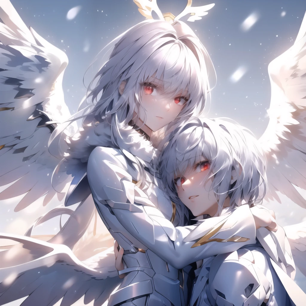 Anime couple hugging and kissing , long red scarf , Hombre en traje formal que lleva una white lab coat and platinum sobre el hombre,Red Eyes, cabello largo color platino anime angel con alas y un halo por encima de la cabeza, anime wallpapers , bíblico preciso angel , angelic, , glowing angelic being , an angel, angelical, hd anime wallpapers , night, angel, ascension , big shiny white wings , , angelic and Disturbing , The lilies, ethereal anime, angelic angel alas de angel, white-haired deity, Glowing angelic Being , angelic halo, sacred halo, Un angel, snowy anime background , Pixiv winner , the angel of death with a Red Eyes,Brilliant snowy background , shiny angel wings white and platinum , ANGEL HALO white and shiny platinum , long shiny white and platinum hairpareja de anime besándose , 1 man and 1 woman ,Red Eyes,Brilliant snowy background , shiny angel wings white and platinum , ANGEL HALO white and shiny platinum , long shiny white and platinum hair , Masterpiece, Angry face, Red Eyes, Calcium light, swirling wind, snowy background , white lab coat and platinum, formal platinum suit, white complex background, long and highly detailed white and platinum hair with navy blue tips , alas y HALO de angel brillante color blanco y platino,angel,angel,angel,anime angel with wings and a halo above his head, anime wallpapers, biblical accurate angel, angelic, ((zerator)), an angel, angelical, glowing angelic being, hd anime wallpapers, night, angel, ascension , The lilies, big shiny white wings , zero-chan, angelic and unsettling, angelic halo, biblically acurate angel
