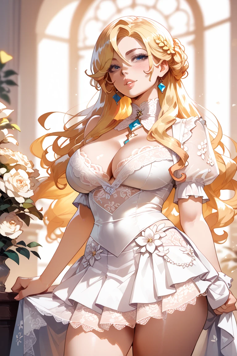 absurd, 8K, high resolution, ultra detailed, beautiful, masterpiece, best quality, very pretty woman, young, very pretty woman, sexy, (very big boobs:1.2), Detailed woman's face, very attractive, (wedding dress:1.4), full body, ,detail_face,hmrb, long hair, hair ornament, hairclip, earrings, necklace, cleavage, 