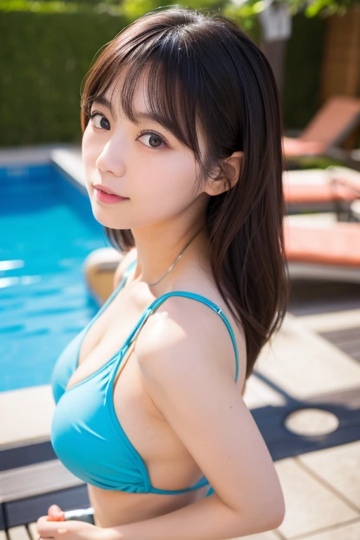 (Fluorescent color:1.4)、(semi transparent:1.4)、(Retro Filter)、(Fantasia)、Candy World Disneyland fantastic fluffy soft landscape forest snow avatar pastel pink sky green blue glow fantastic light pastel pastel light rainbow star diamond sparkle jewel background ultra realistic super high quality movie lighting huge details full hd painting well lit、((top-quality、Top image quality、超A high resolution))、18year old、独奏、((small ：1.1))、flat breast、small tit、cute smile face、with round face、blondehair、Short ponytail、childlike 、Ultra-detailed and beautiful skin、Realistic and beautiful skin、Sandy beach and blue sky on background、pastel pink sky green blue shining fantastic light　maikurobikini、Super detailed and beautiful face、Young models、１People Girls、((Waterslide))