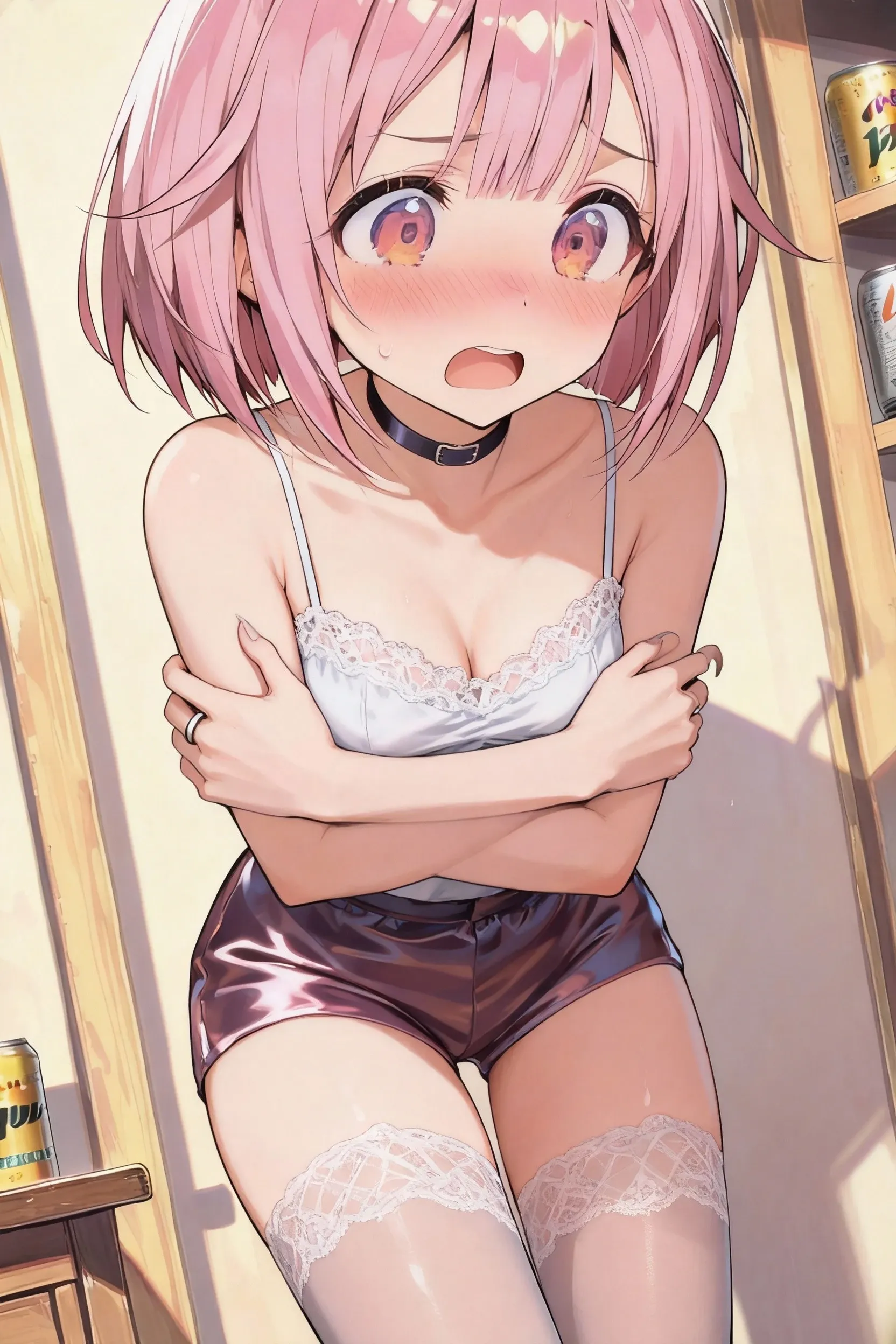 masterpiece, best quality,anime style, 1 girl,(((slender body))), (((small eyes,small breast,breast milk))),(((gym uniform))),(((((a gorilla man grabbing the girl))))),((((cum)))), (beautiful face), (((short hair))), (((straight hair))), ((((pink hair)))),detailed beautiful skin, (perfect hands, perfect )