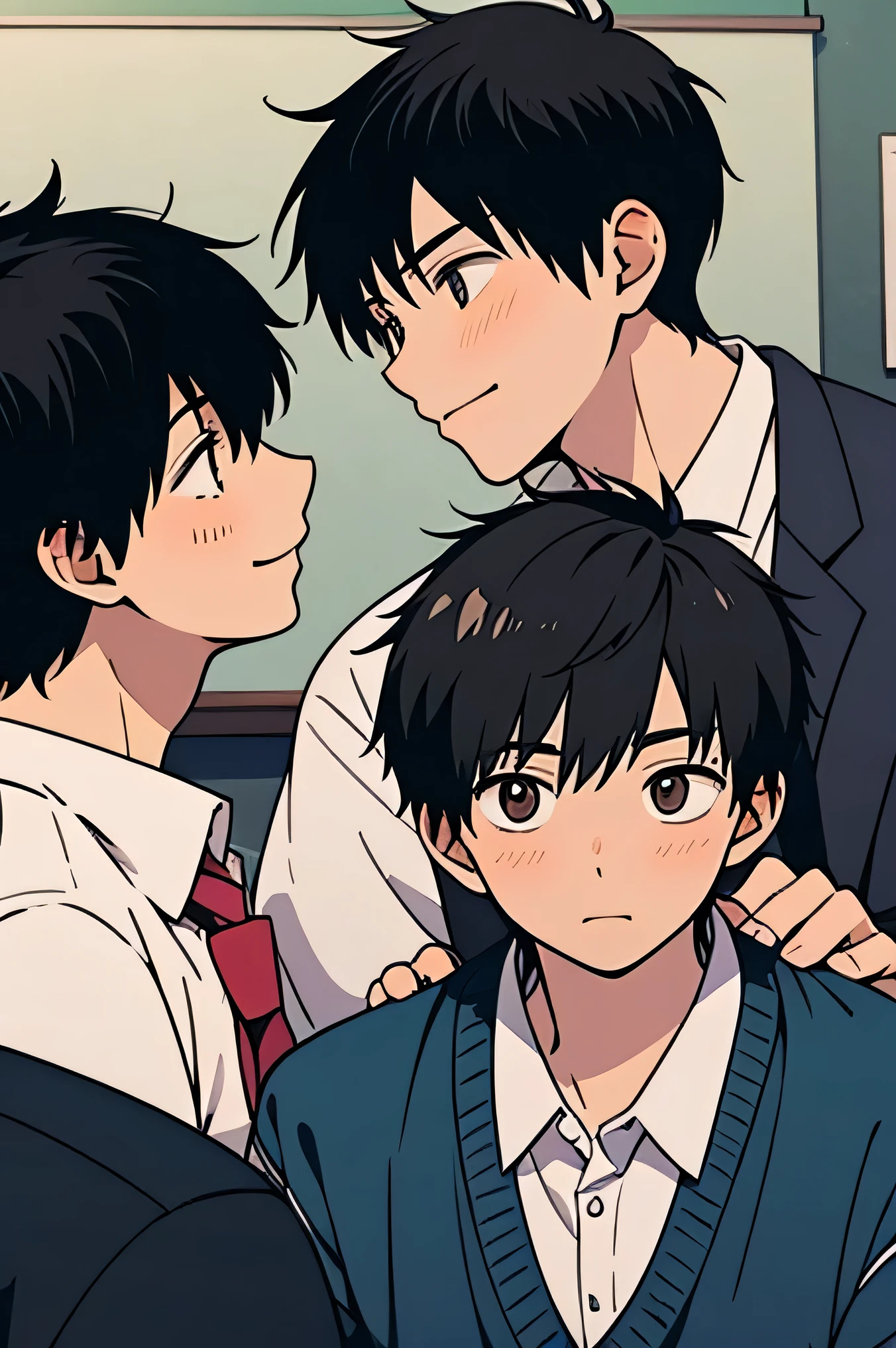 handsome dark haired Two adult males high school boys uniform male teacher two are having a conversation classrooms Make your face bigger Two adult males