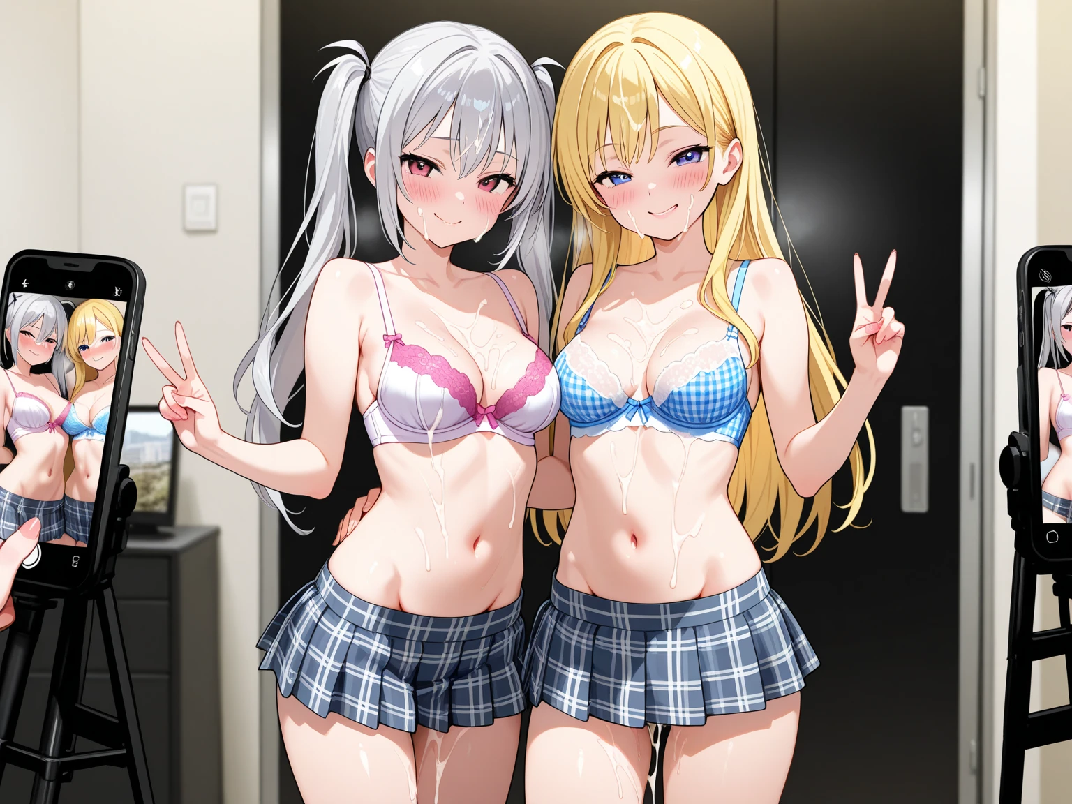 ((masterpiece, best quality, ultra quality, high quality, hyper detailed, intricate detailed, perfect , shiny skin, cowboy shot,)), (3 women:1.5), cute women are posing for a camera, (In the tavern at night) , (Lifting SHIRT:1.3), (open your mouth and laugh:1.3), ray tracing, ((tits)), (small ), , breasts, hair band, headband, hair bobbles, blouse, shirt,  (line up in a row), 12 talents、13 years old、14 years old、15 years old、 Asian, Westerner, silver hair, brown hair, blond hair, navel, jewelry, looking at viewer, necklace, long hair, short hair, (abs),(Depth of the bounds written), ,