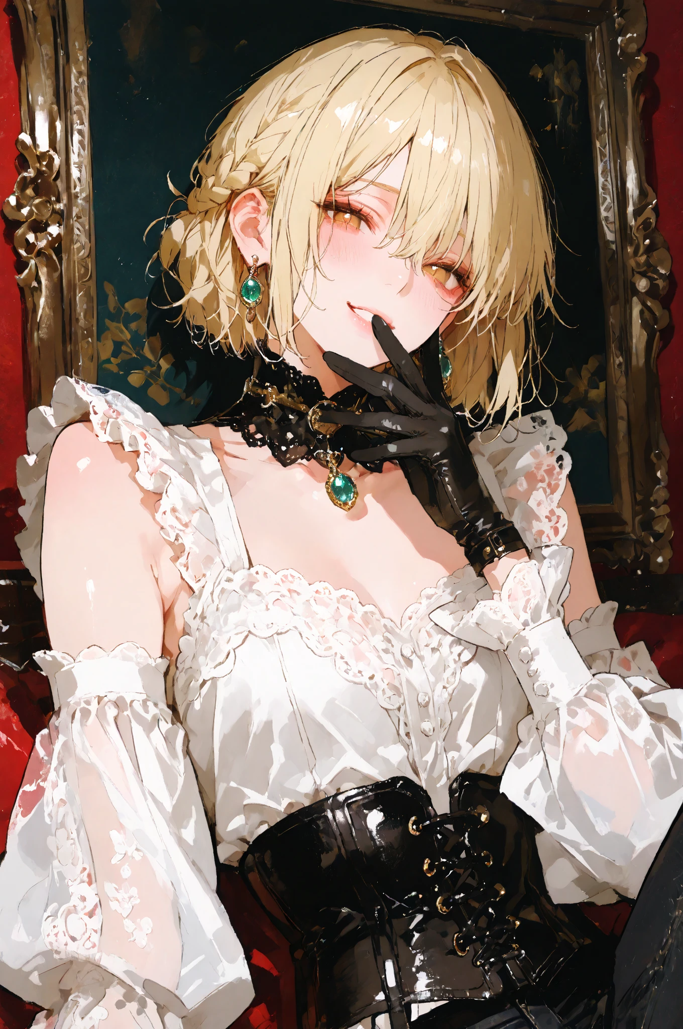 (((((((ink painting,monochromatic world, using only shades of black, white, and gray,Dark Style, grim,))))))(((cleavage dress,BDSM,))) (((saliva,tongue from mouth,blush:1.2，Veil,baggy cuffs,off shoulders)))，(zentangle:1.2), (geometric:1.2), ((1girl,under-aged,amazing,sharp focus,seductive girl，solo，full body:1.2))(Masterpiece,Best quality, offcial art, Beautiful and aesthetic:1.2),((Ultra-high resolution,Golden ratio,)) (16K),((upper upper shot,close of face:1.2,focus on face:1.2,succubi,sagging breasts)),(Physically-based rendering),Sharp focus, (((highdetailskin,))),Intricately detailed clothing，Delicate pupils,heart pupils,crimson pupils,Danfeng Eye,((((detailed hair|short hair|steep bangs|Long bold side bangs|top bow)))),slender,(masterpiece sidelighting),(The sheen),(beautiful hair,beautiful eyes,）((unbelievable Ridiculous,blur background,)),((extremely_Detailed_eyes_and_face)),Movie girl,(Dynamic configuration: 1.2),Brilliant,Glossy, (Photorealistic), mitts, ((hairpin)), two-sided fabric,disheveled hair,Ultra-precise depiction, Ultra-detailed depiction, devil horns, white hair