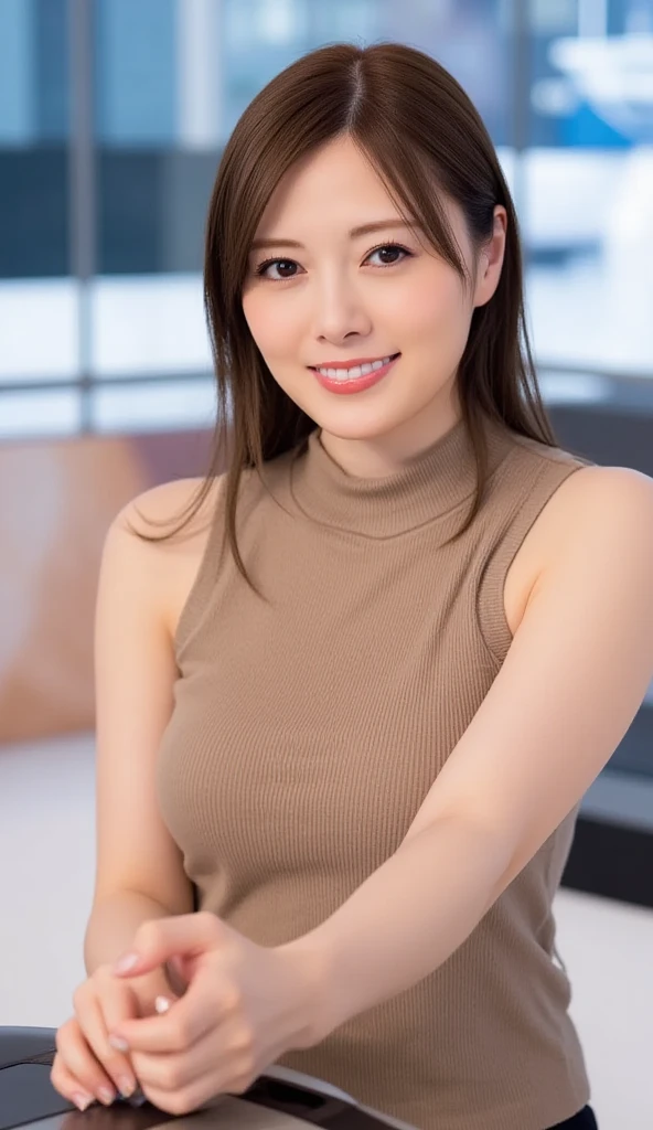 Super  and super cute Japan girl、Super big、Cute smile、A girl hugging a cute little otter