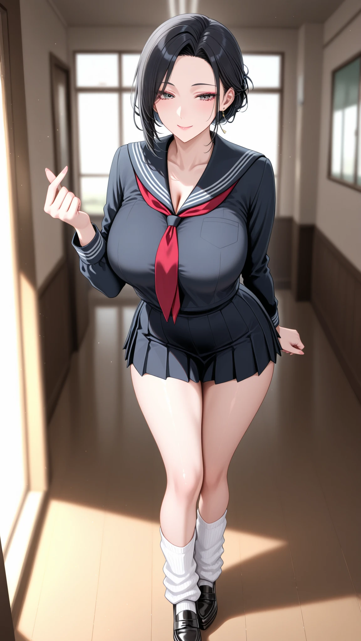 Realistic, Masterpiece, best Quality, perfect , (Detailed Eyes), One High School Girl, Navy blue school uniform, , Sweat, ponytail, earrings,  pelvis curtain, (wide ), (pleated skirts), Classroom, a face of , open mouth, side face, suck, slobber, stick out tongue, saliva, tearful, Eat vienna grotesque frankfurters.