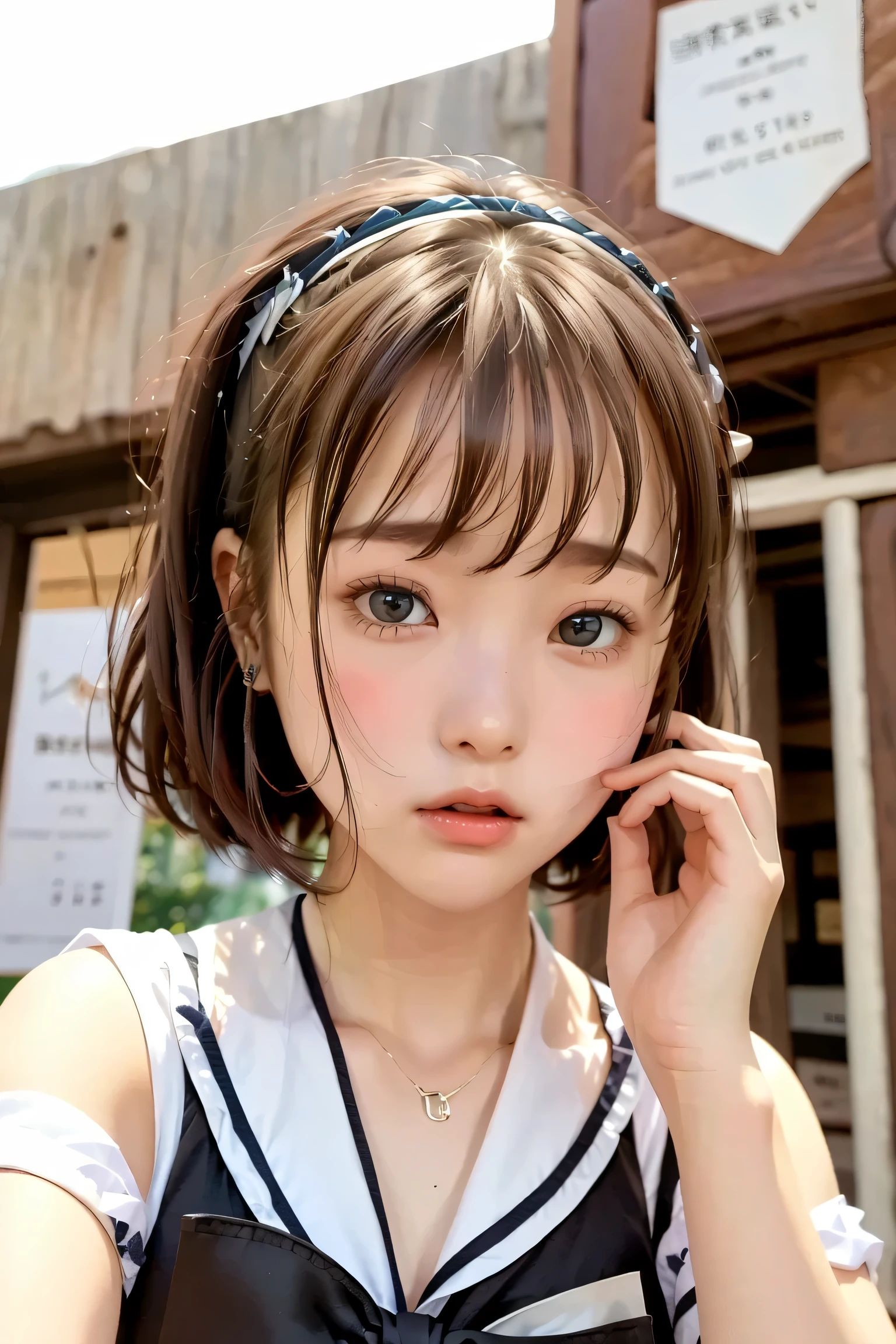     
(cute woman, Adorable Heroine),( On:1.25),1girl,  cowboy shot, troubled expression, 
Blake Girl, 18, small breasted,small breasted、flat chest、（small top:1.6）、
black hair, medium haired, bob cut, 
PinkEye,staring at people,big eyes、double eyelids、
face close-up:1.7、Please take a larger picture of her gentle expression、Upper Body Pictures、Portrait、
 sailor suit worn by Japanese high school girls,

masterpiece,top quality,great quality,Newest,
  (Real skin:1),
