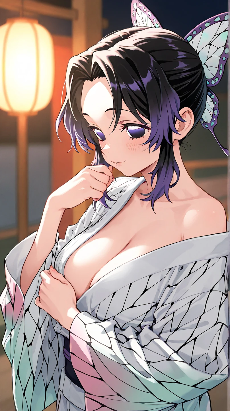 ????,1 male,Sweat,White Breath,Demon slayer,Shinobu Kocho,(Cleavage voyeur),sit,room,((???????????)),Side view,Sleeping Back,??????,(Heart Eyes),((Body-shaking depiction))