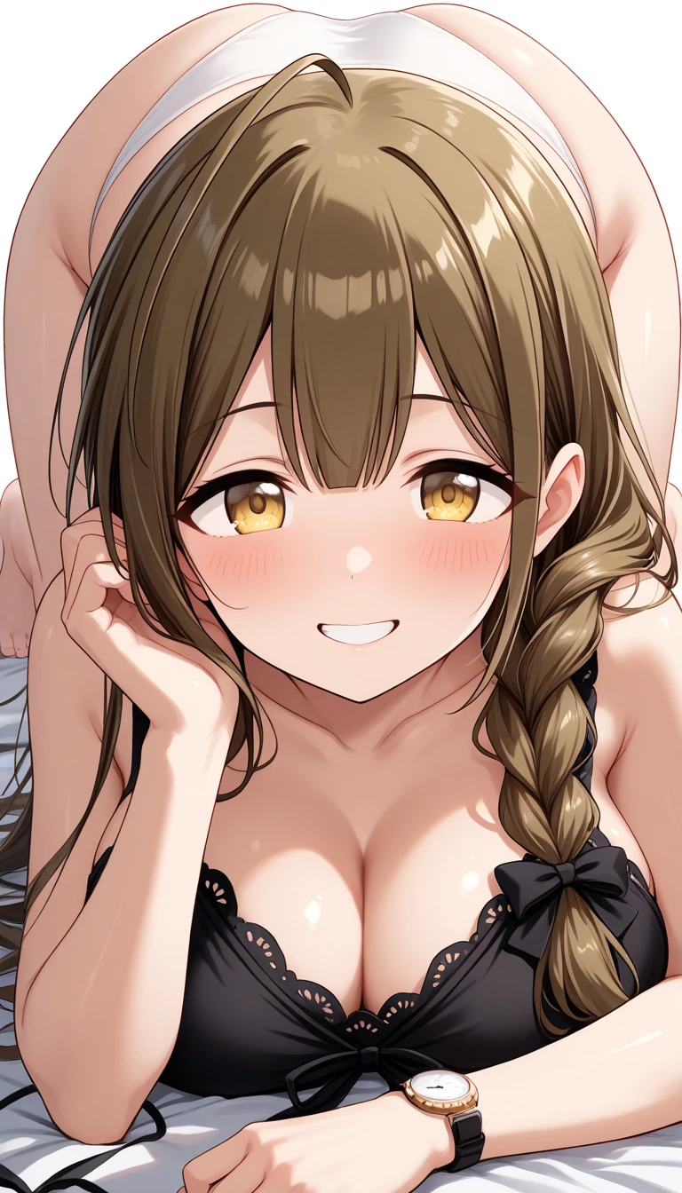 Raphtalia woman 35 years old straight orange hair , bear ears redondeadas, red eyes like ruby., expression of pleasure, Red face, ,  pale skin, big breasts,  ,  breasts,  , bear ears,, big breasts   , . . 