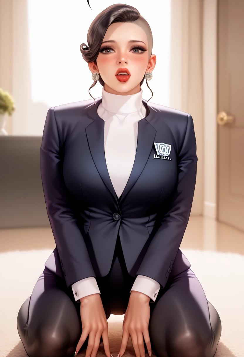 Girl hair cut Bob pink jojo pose  jacket open  snikkers Black 