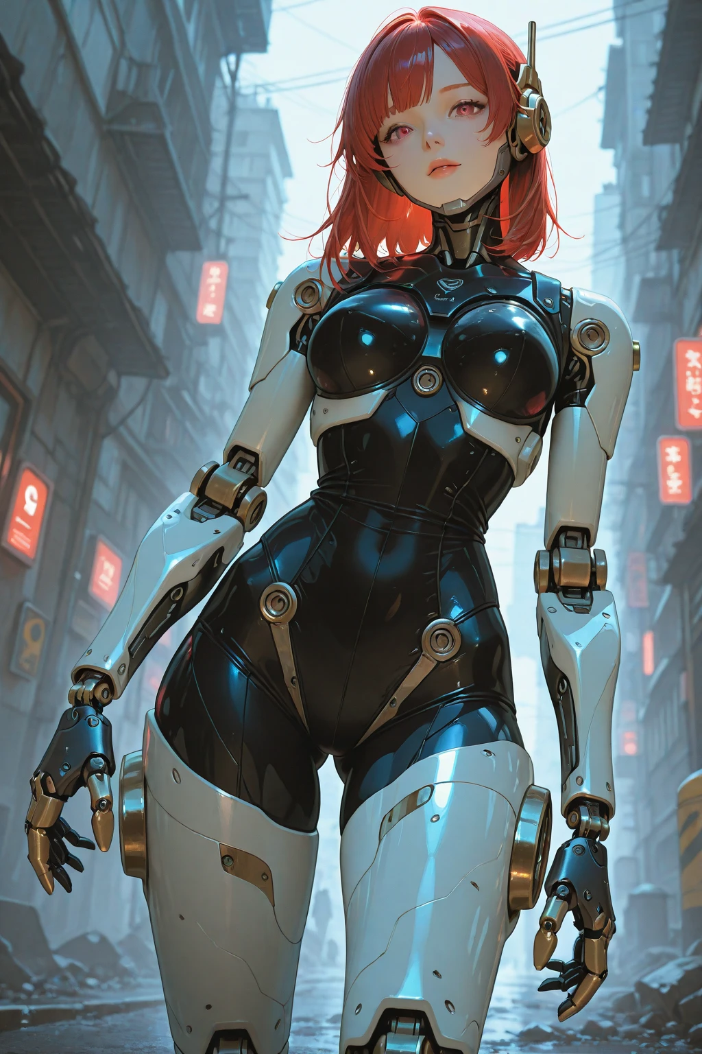 Woman body defined thick thighs cybernetic arms legs parts,