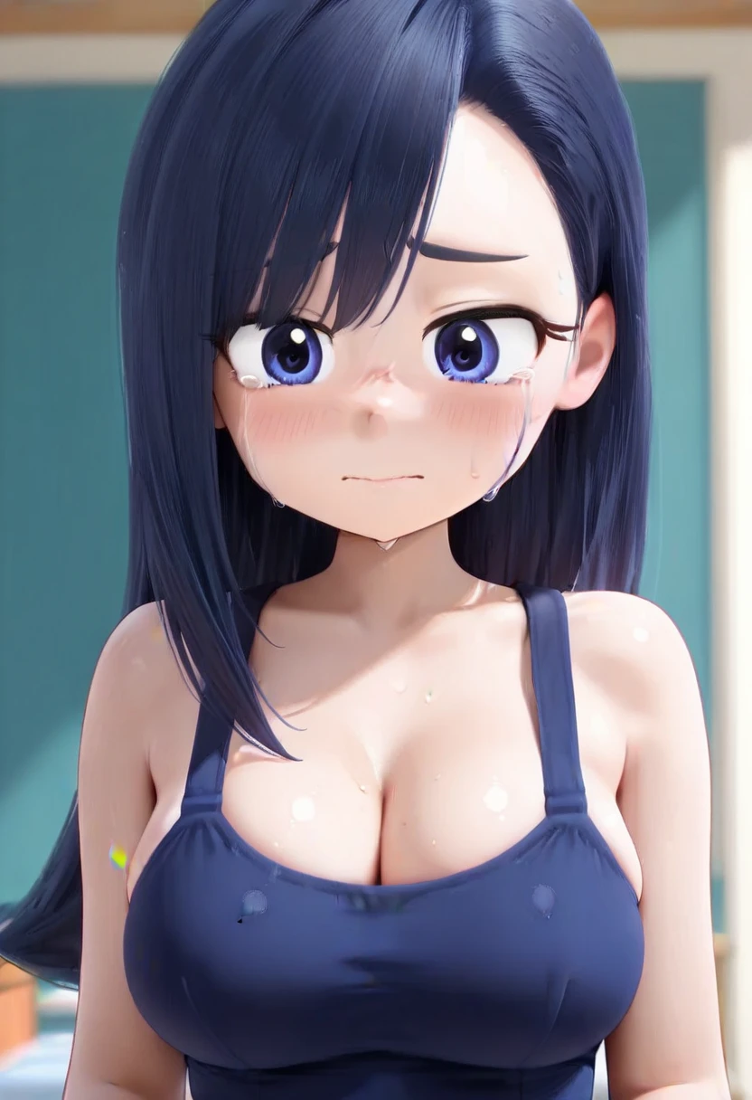 1 woman, alone, 8K, masterpiece,, Masterpiece, 8ก, (:1.5), Cute face, Stationary face , look at the audience., , (:1.6), (hairy:1.8), blue panties, Show some shirts.. ,