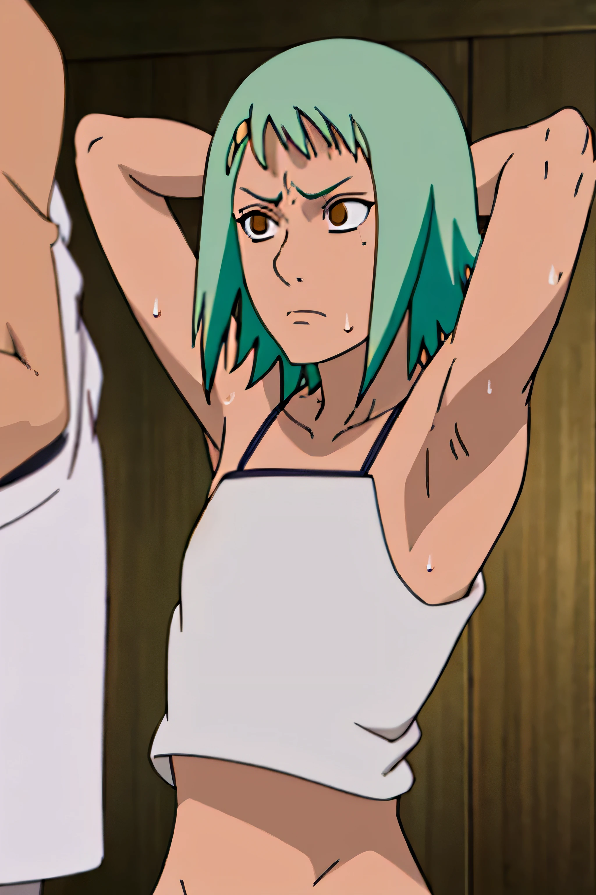 Fuu,sweat,sweaty,armpits,arms up,showing armpits,arms behind head,awesome armpits,sweaty armpits,arms raised, tired,exhausted