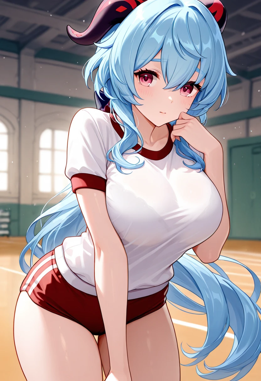 ccpekora, long hair, rabbit ears　Covered in sweat　Sports Bra　Sports Bikini　Schoolyard　Are standing　Proud　Doing well